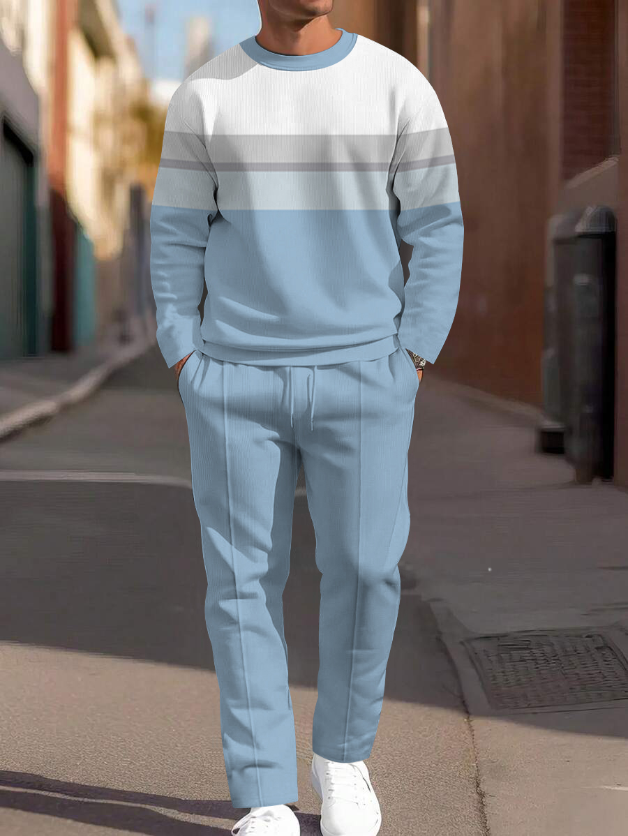 Men's fashion casual geometric printed hoodie two-piece set