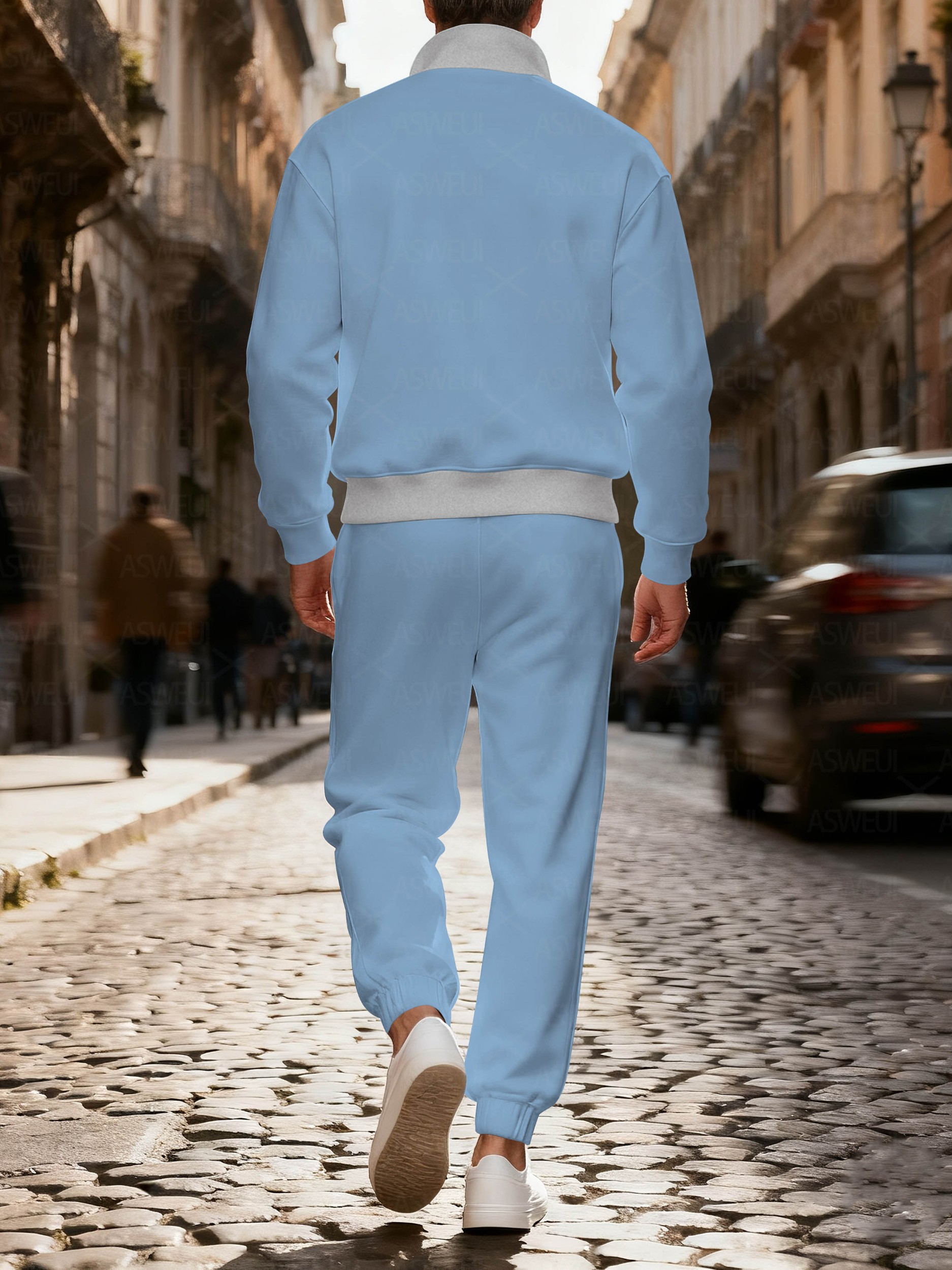 Men's fashionable casual multi-color printed zipper long-sleeved two-piece set