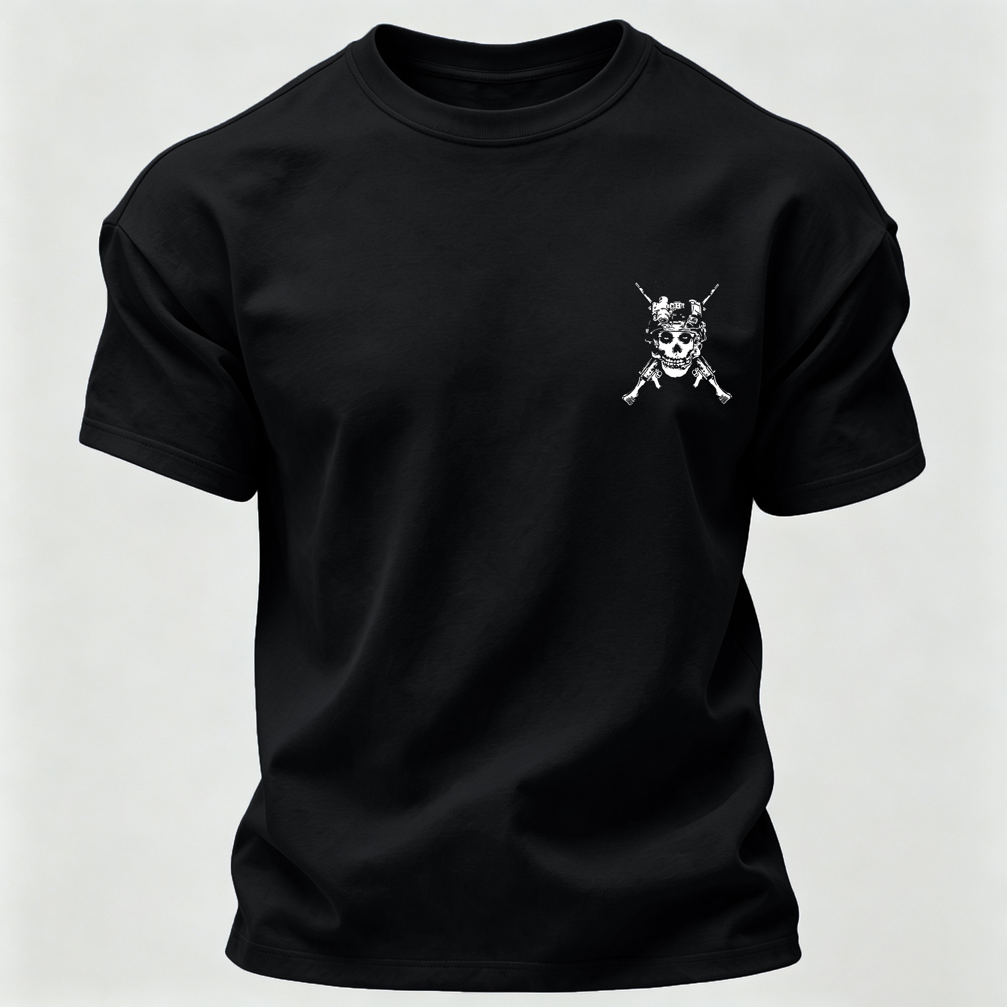 Men’s MISFIT No Compromise Tactical Skull Helmet NVG Rifle Graphic Tee Back Print T Shirt