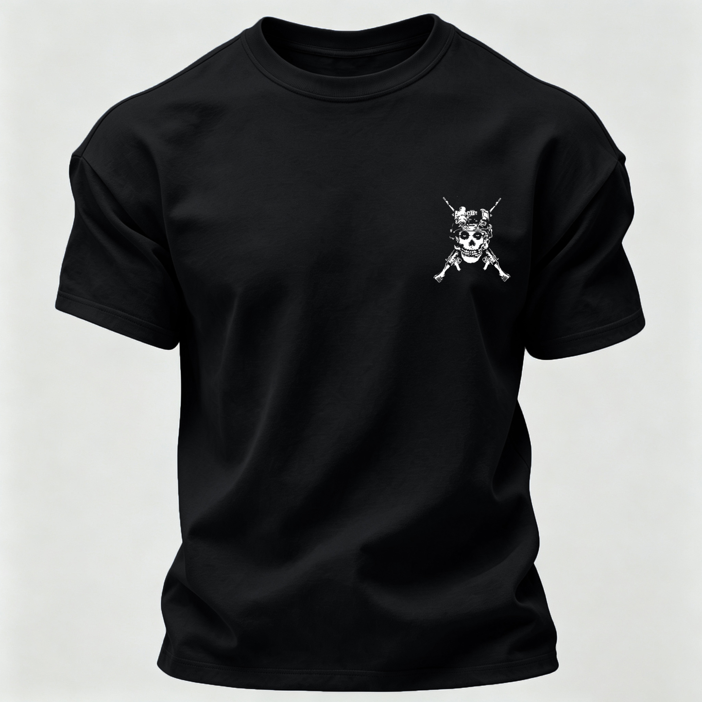 Men’s MISFIT No Compromise Tactical Skull Helmet NVG Rifle Graphic Tee Back Print T Shirt
