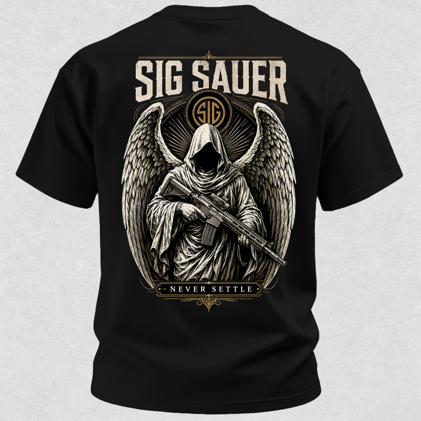 Tactical Angel Winged Grim Reaper with Rifle Dark Gothic Streetwear Men's Pocket T-Shirt