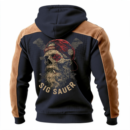 Skull Printed Fleece-lined Unisex Color-Blocked Hoodie