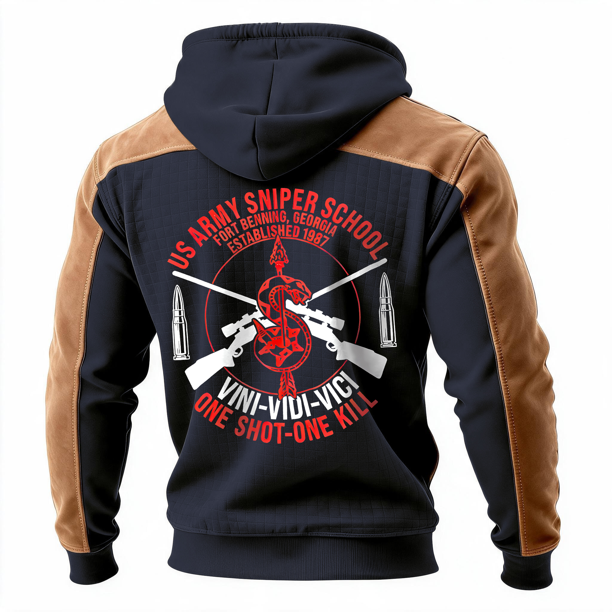 One Shot-One Kill Printed Fleece-lined Unisex Color-Blocked Hoodie