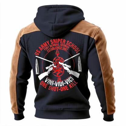 One Shot-One Kill Printed Fleece-lined Unisex Color-Blocked Hoodie