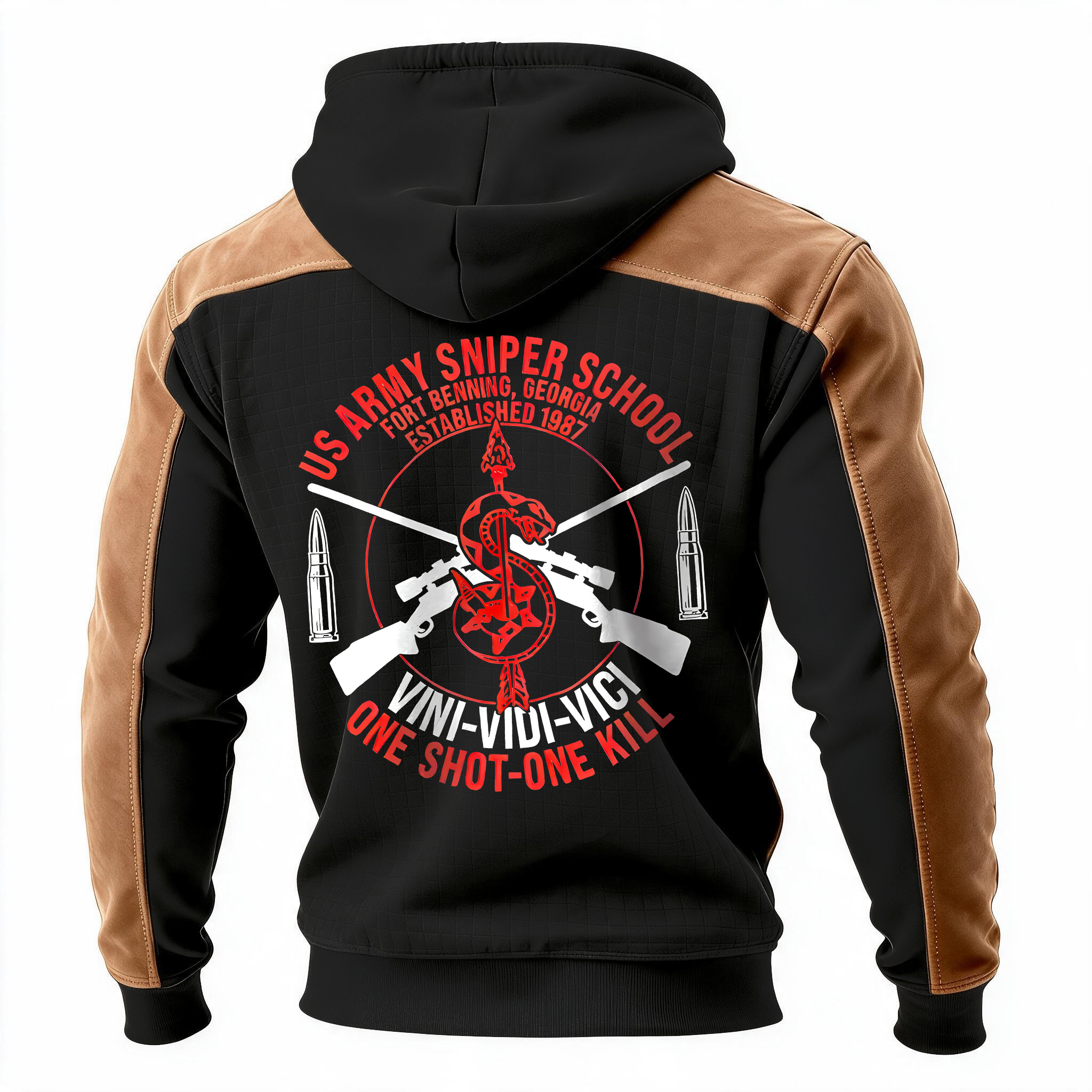 One Shot-One Kill Printed Fleece-lined Unisex Color-Blocked Hoodie