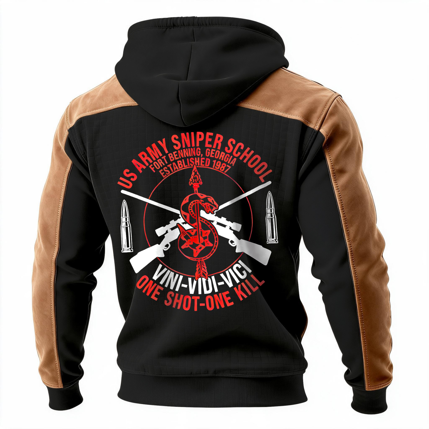 One Shot-One Kill Printed Fleece-lined Unisex Color-Blocked Hoodie