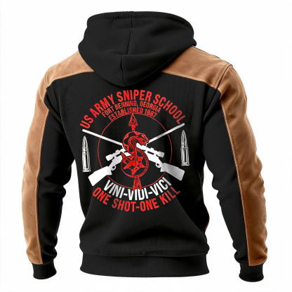 One Shot-One Kill Printed Fleece-lined Unisex Color-Blocked Hoodie