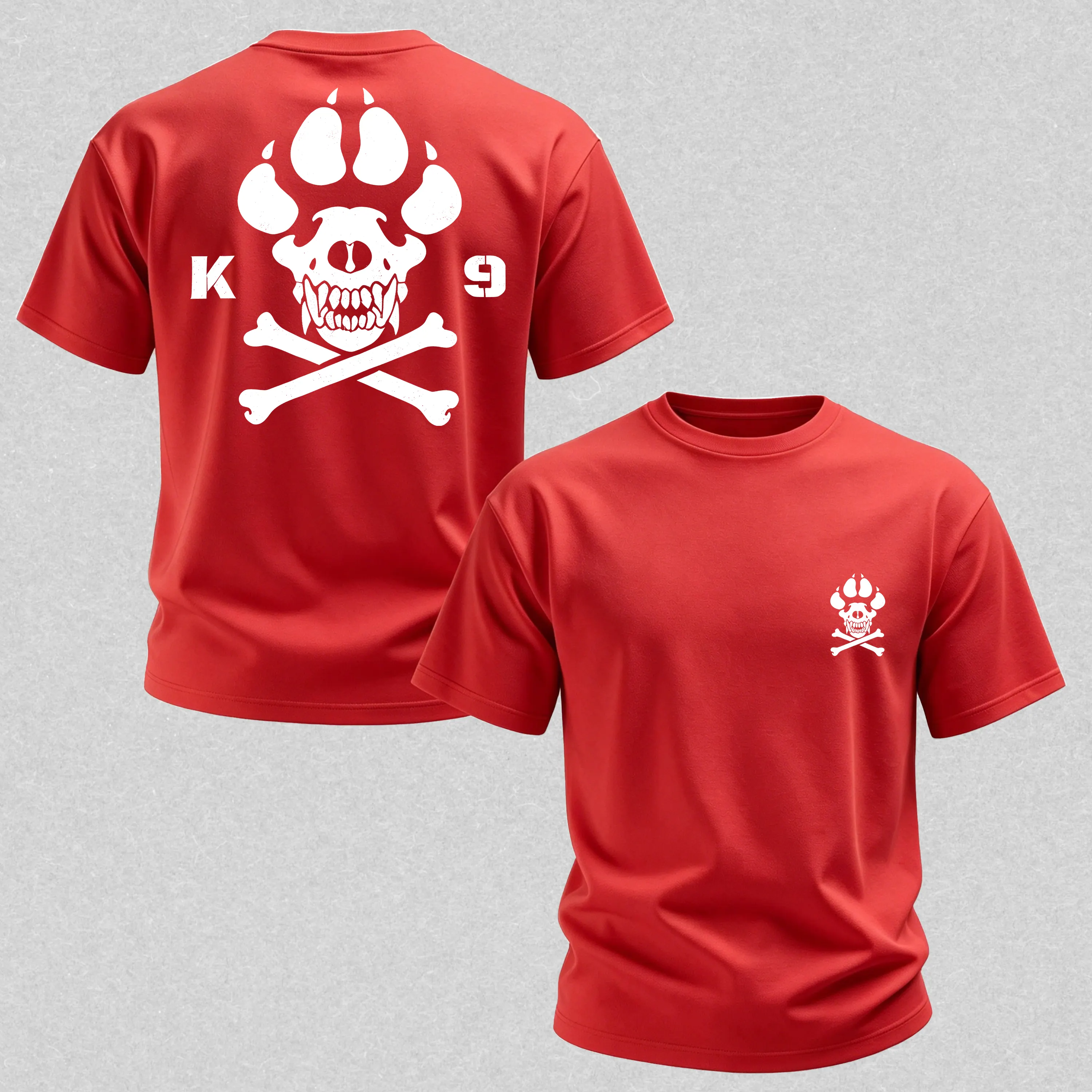 Vintage Biker K9 Dog Paw Skull Printed Men's T-Shirt