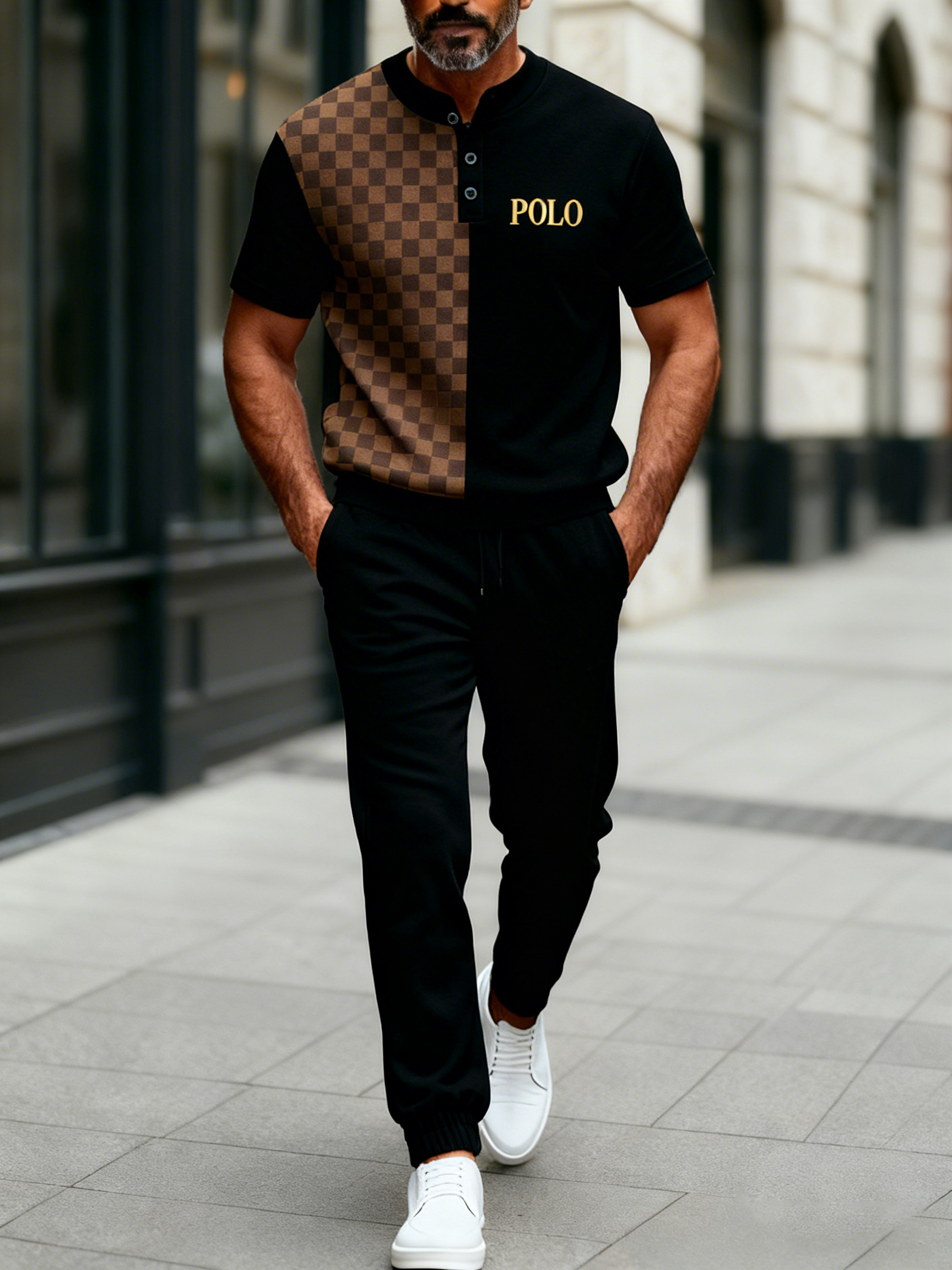 Men's Fashion Casual Geometric Print Short Sleeve Button Design And Pants Two-Piece Set