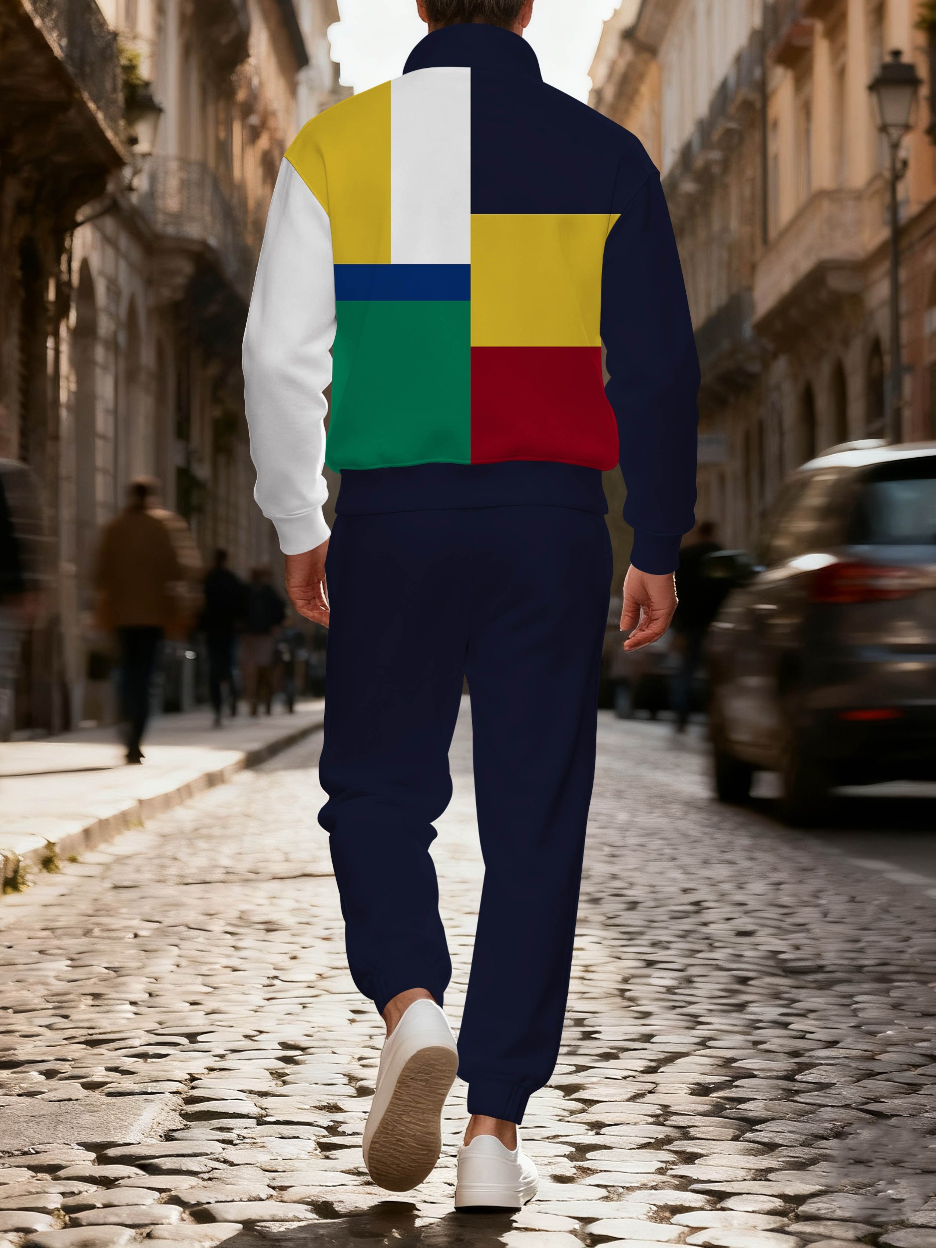 Men's casual multi-color zipper long-sleeved two-piece set