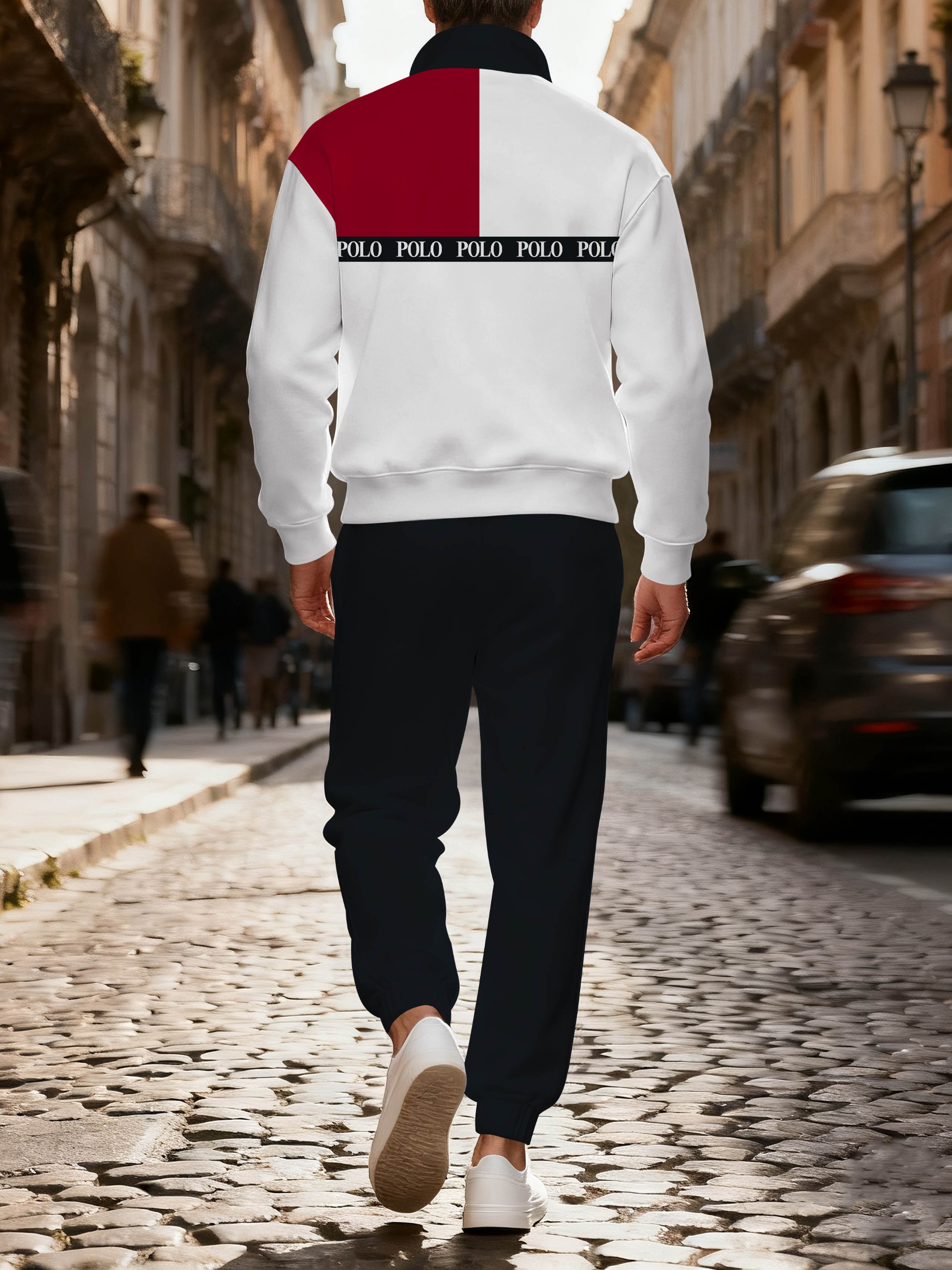 Men's casual and fashionable multi-color zipper long-sleeved two-piece set