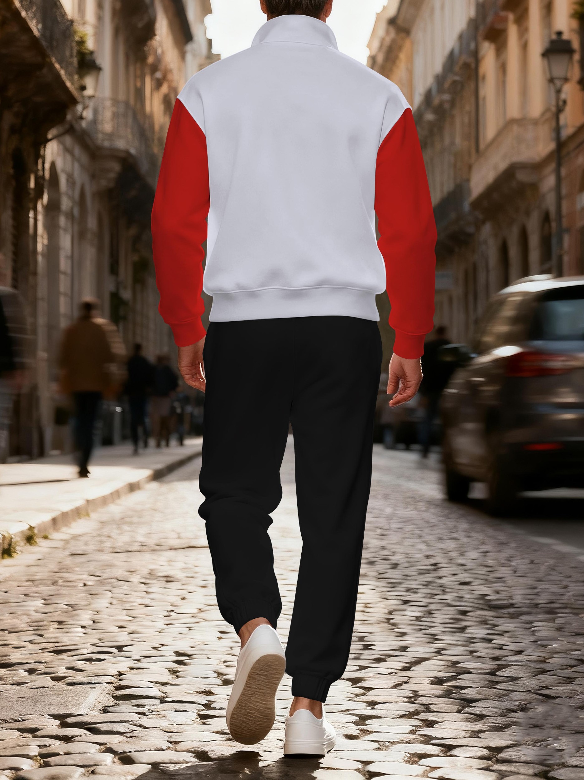 Men's casual multi-color zipper long-sleeved two-piece set