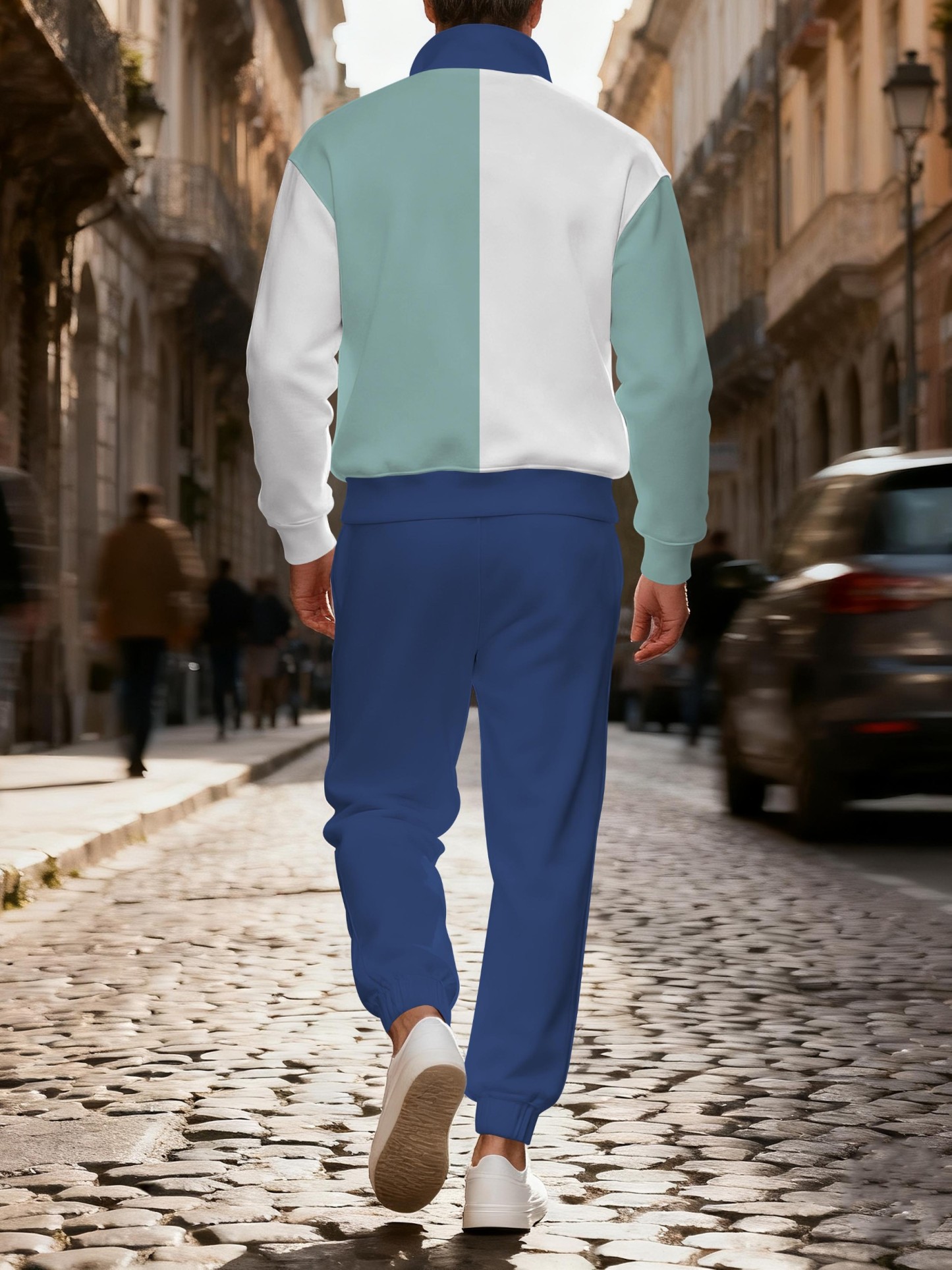 Men's casual multi-color zipper long-sleeved two-piece set