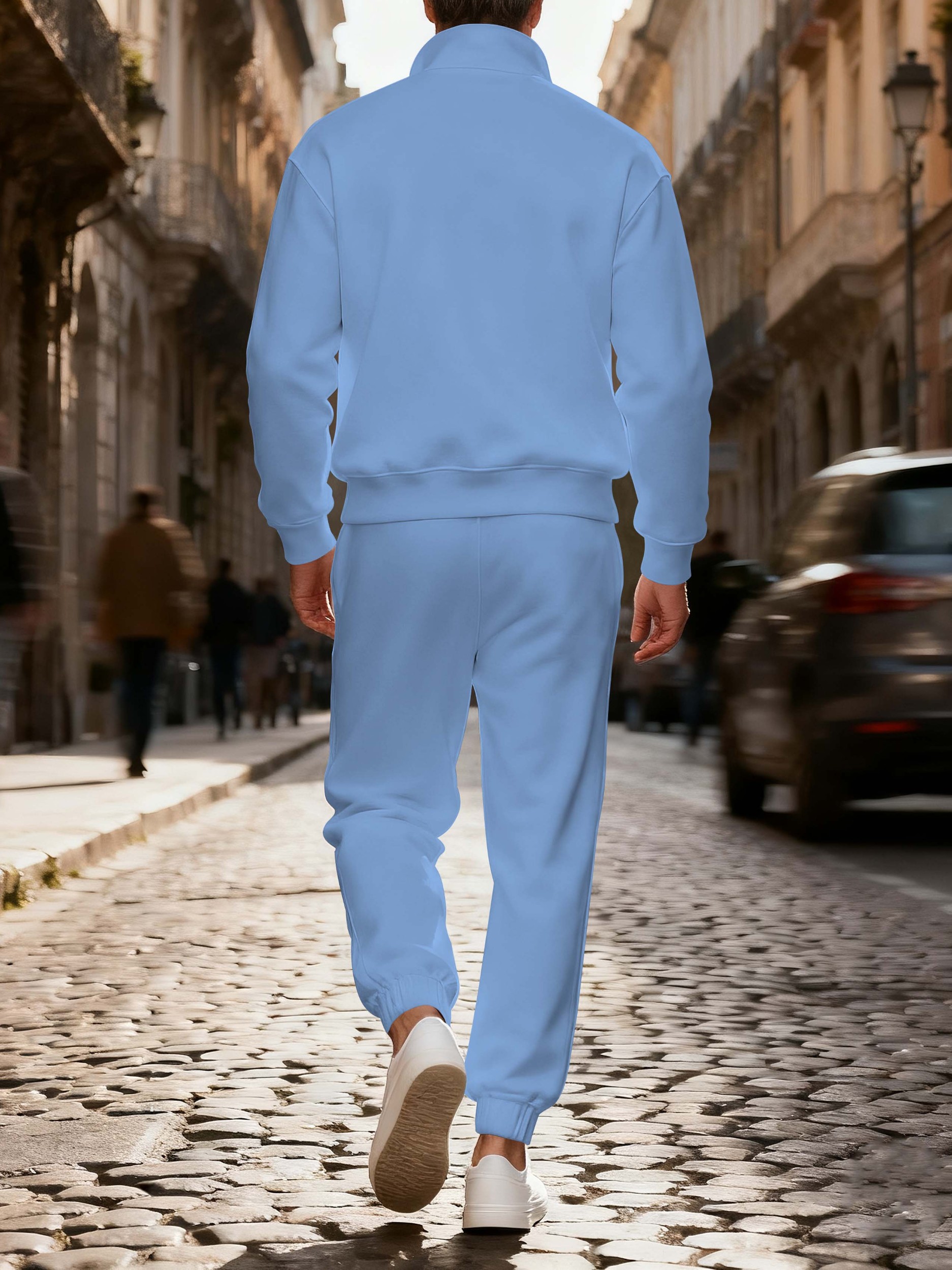 Men's casual multi-color zipper long-sleeved two-piece set