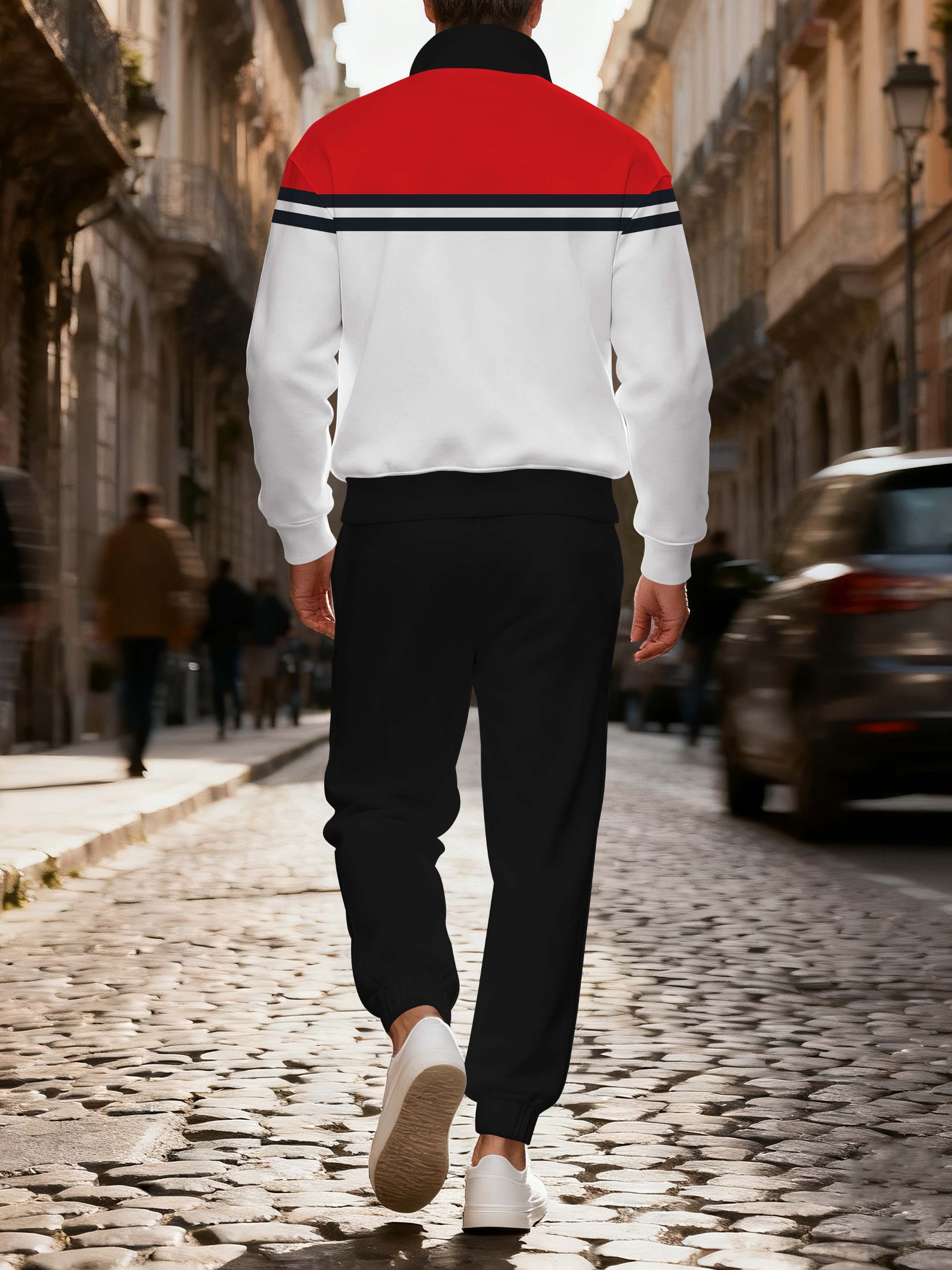 Men's casual multi-color zipper long-sleeved two-piece set