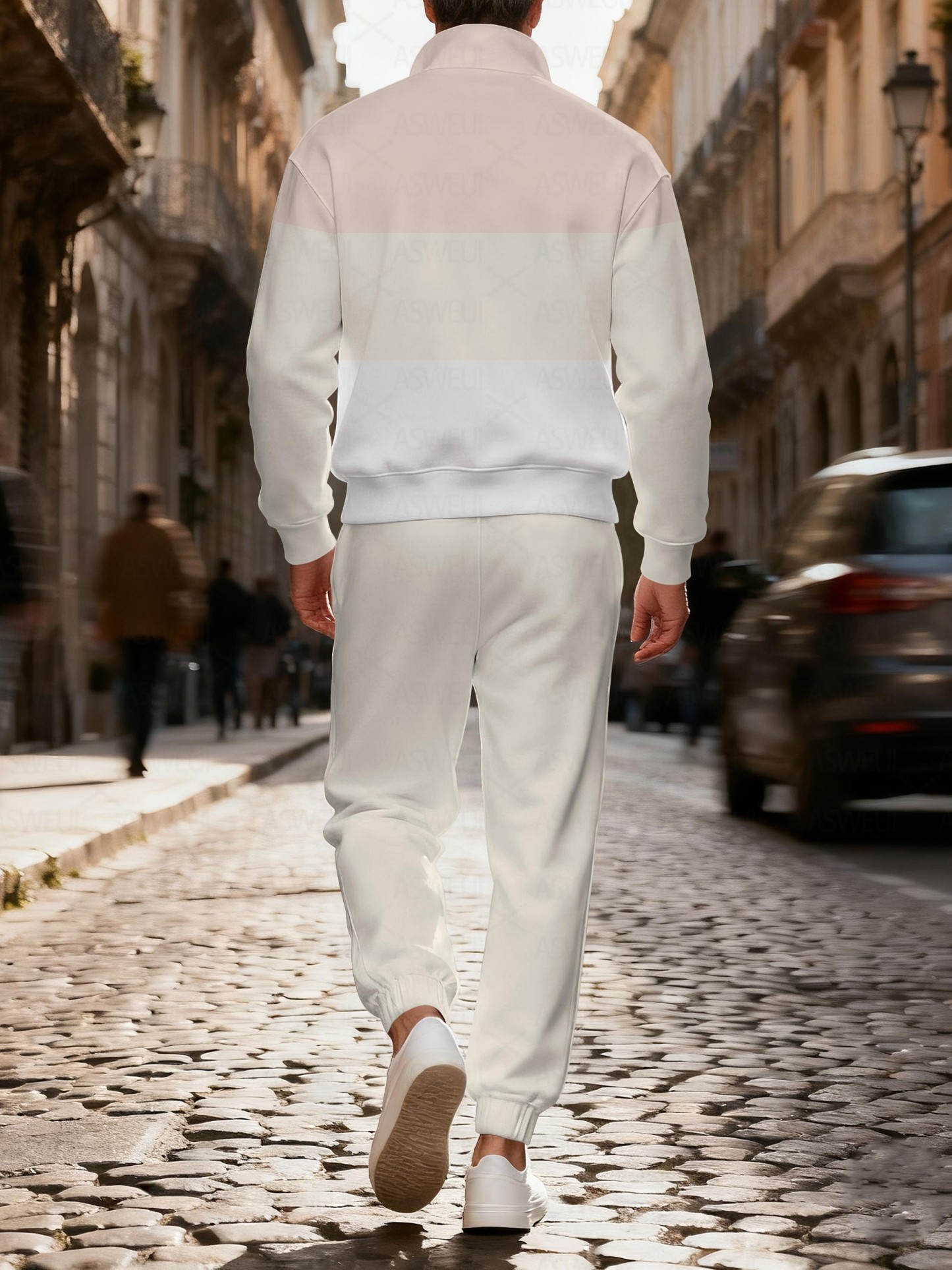 Men's casual and fashionable multi-color zipper long-sleeved two-piece set