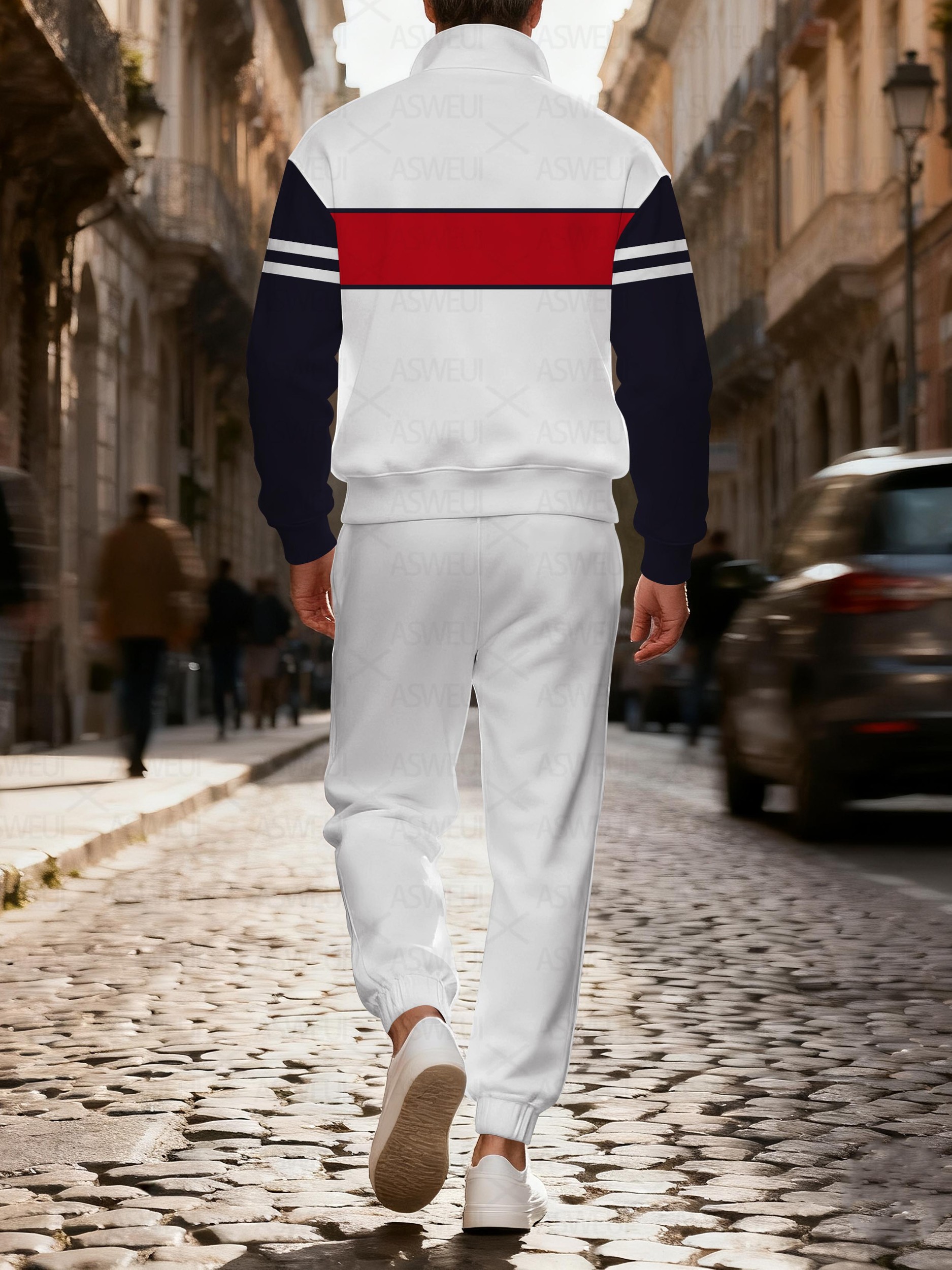 Men's casual and fashionable multi-color zipper long-sleeved two-piece set