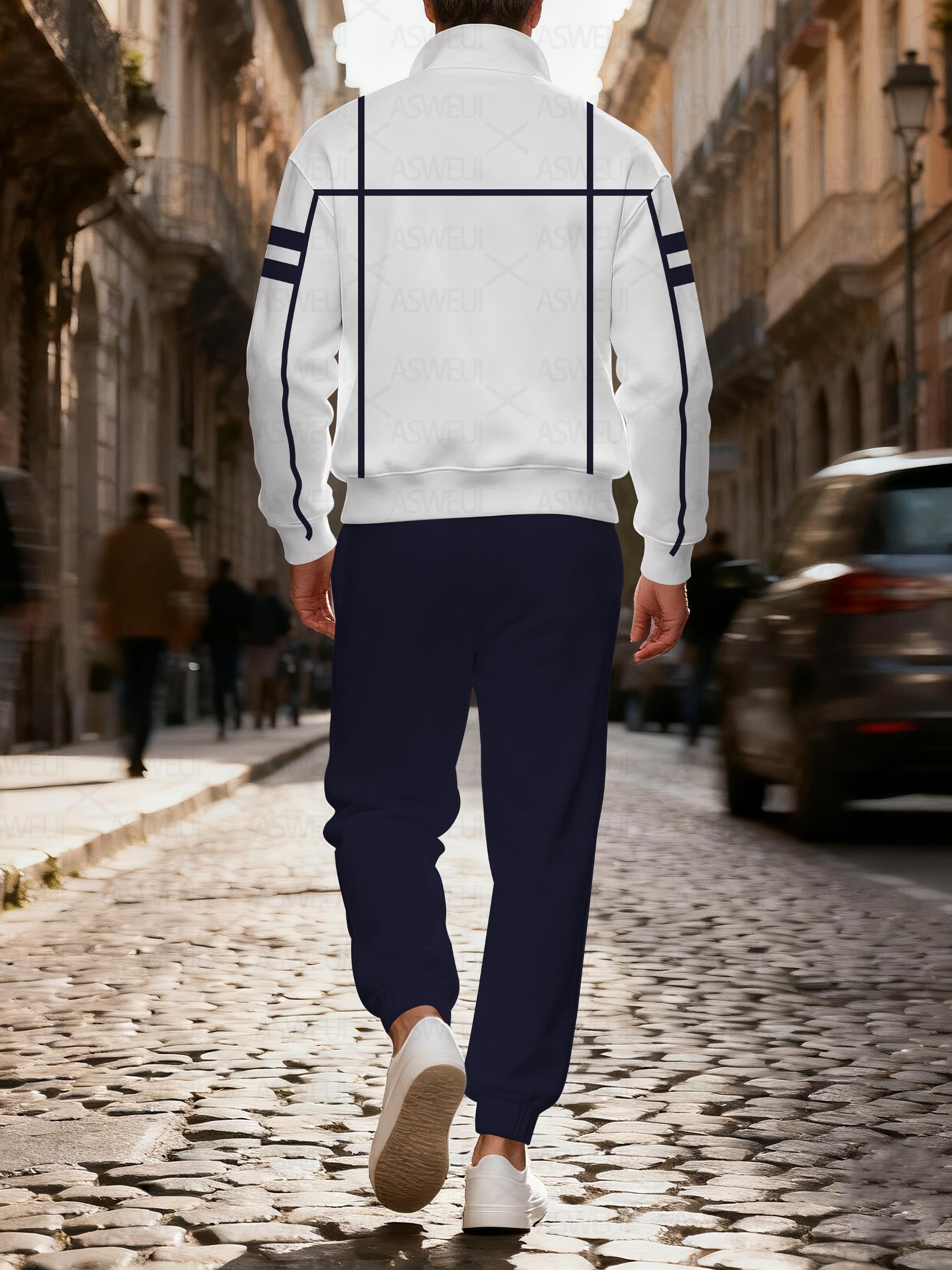 Men's casual and fashionable multicolor zipper long-sleeved two-piece set