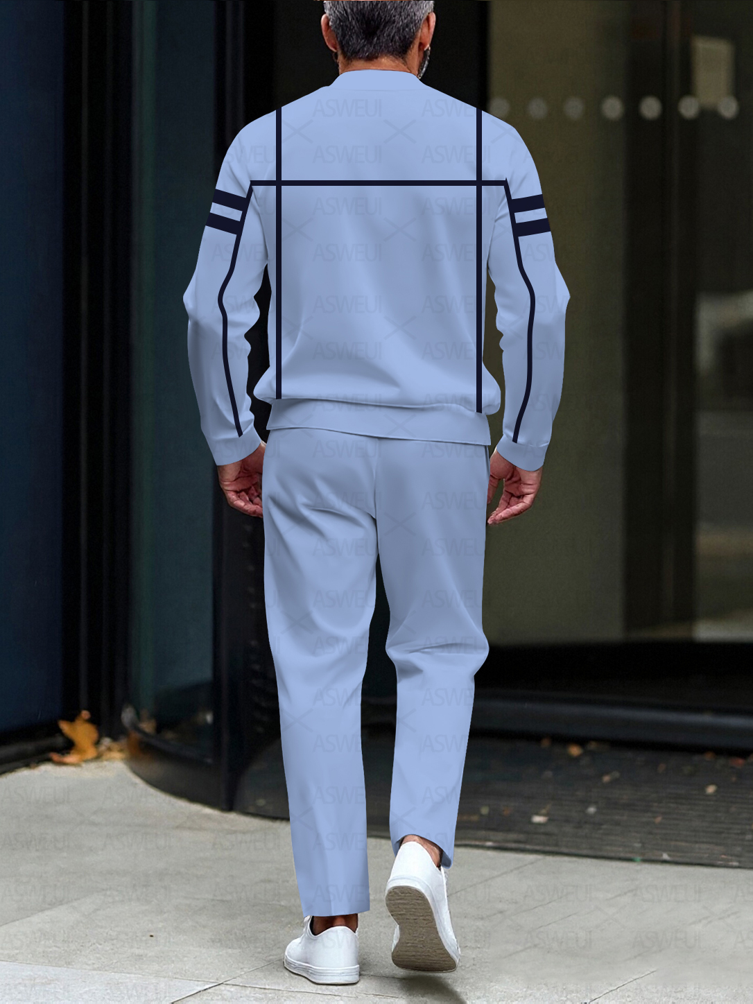 Men's stylish casual striped round-neck zipper long-sleeve two-piece set