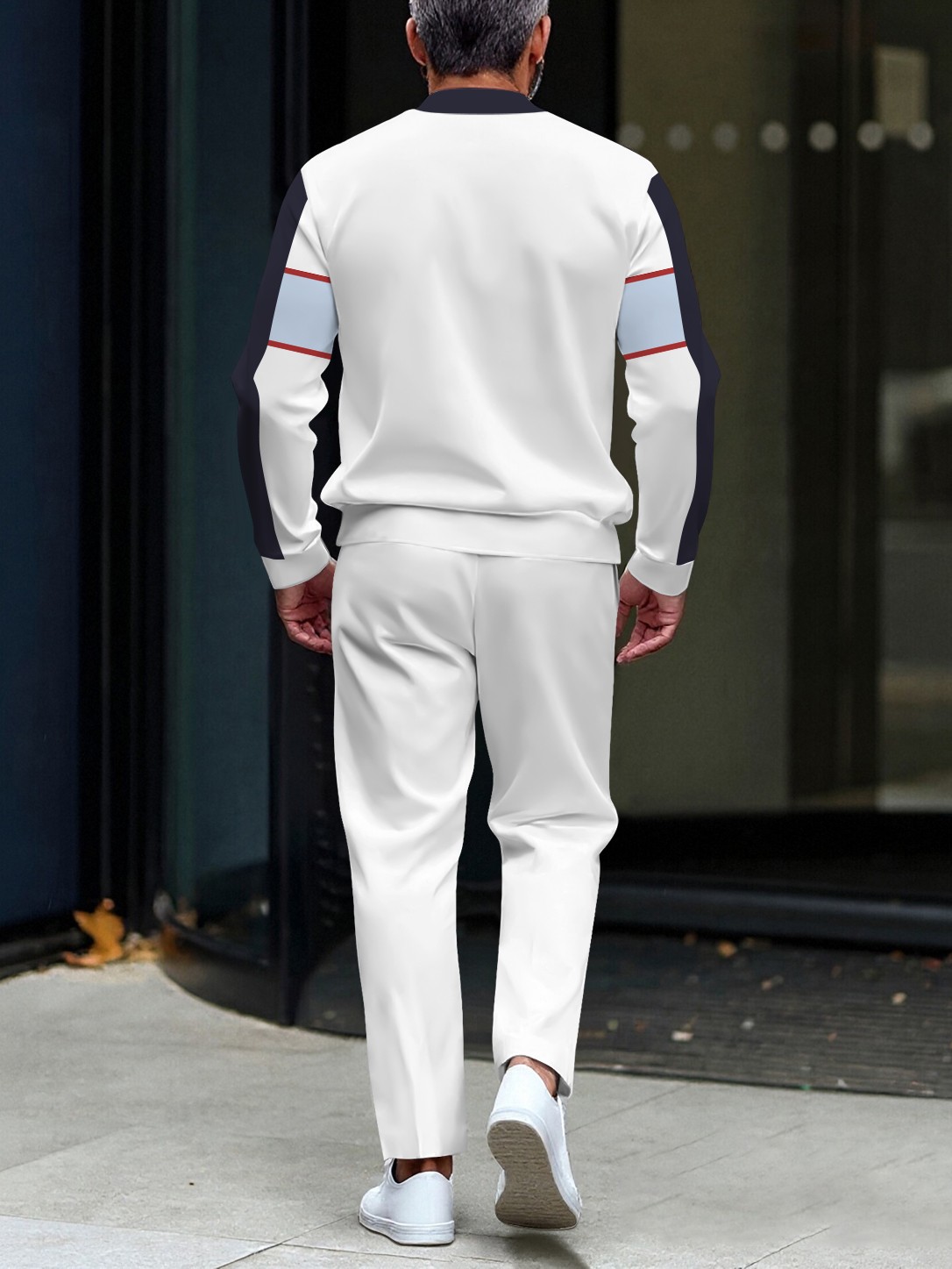 Men's casual multi-color printed polo with zipper long-sleeved suit