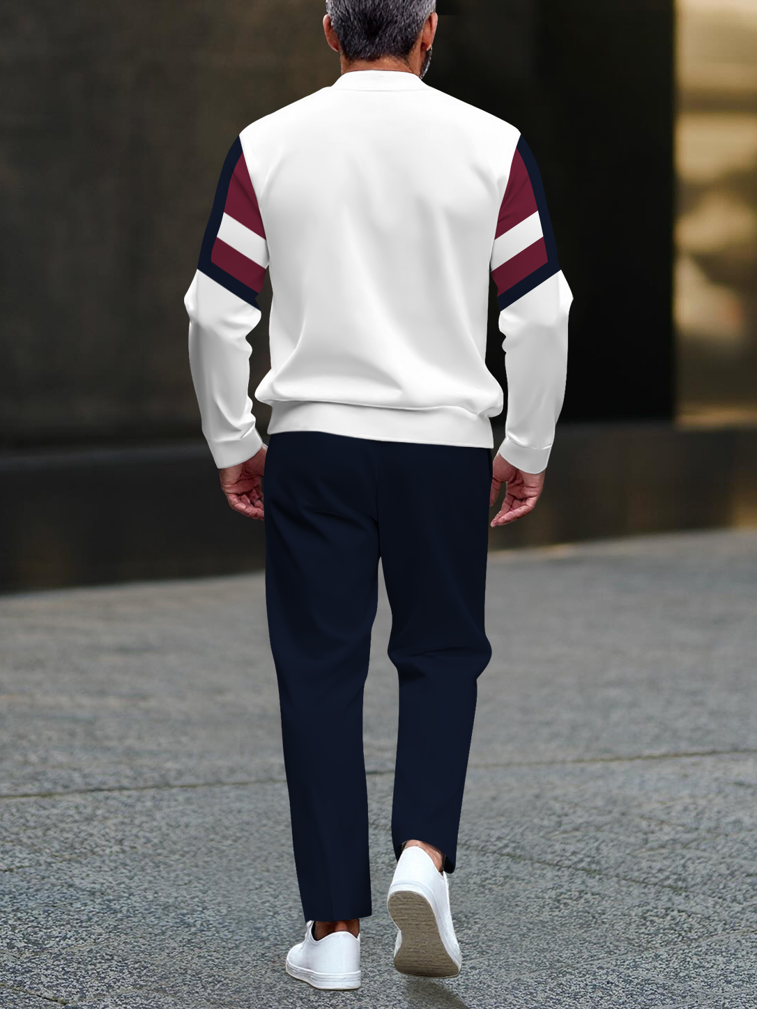 Men's fashionable multi-color printed zipper long-sleeved two-piece set