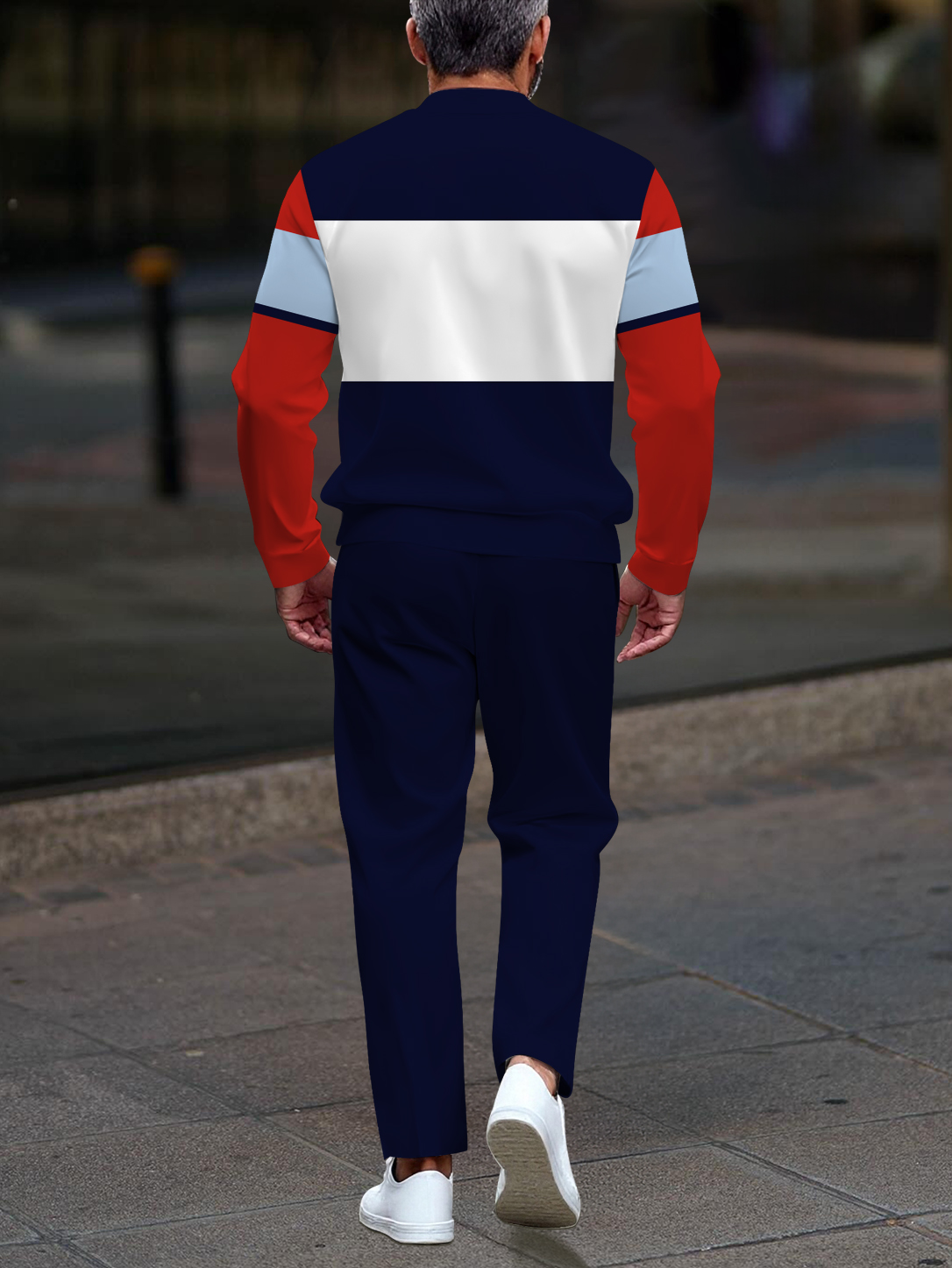 Men's fashionable casual multi-color zipper long-sleeved two-piece set