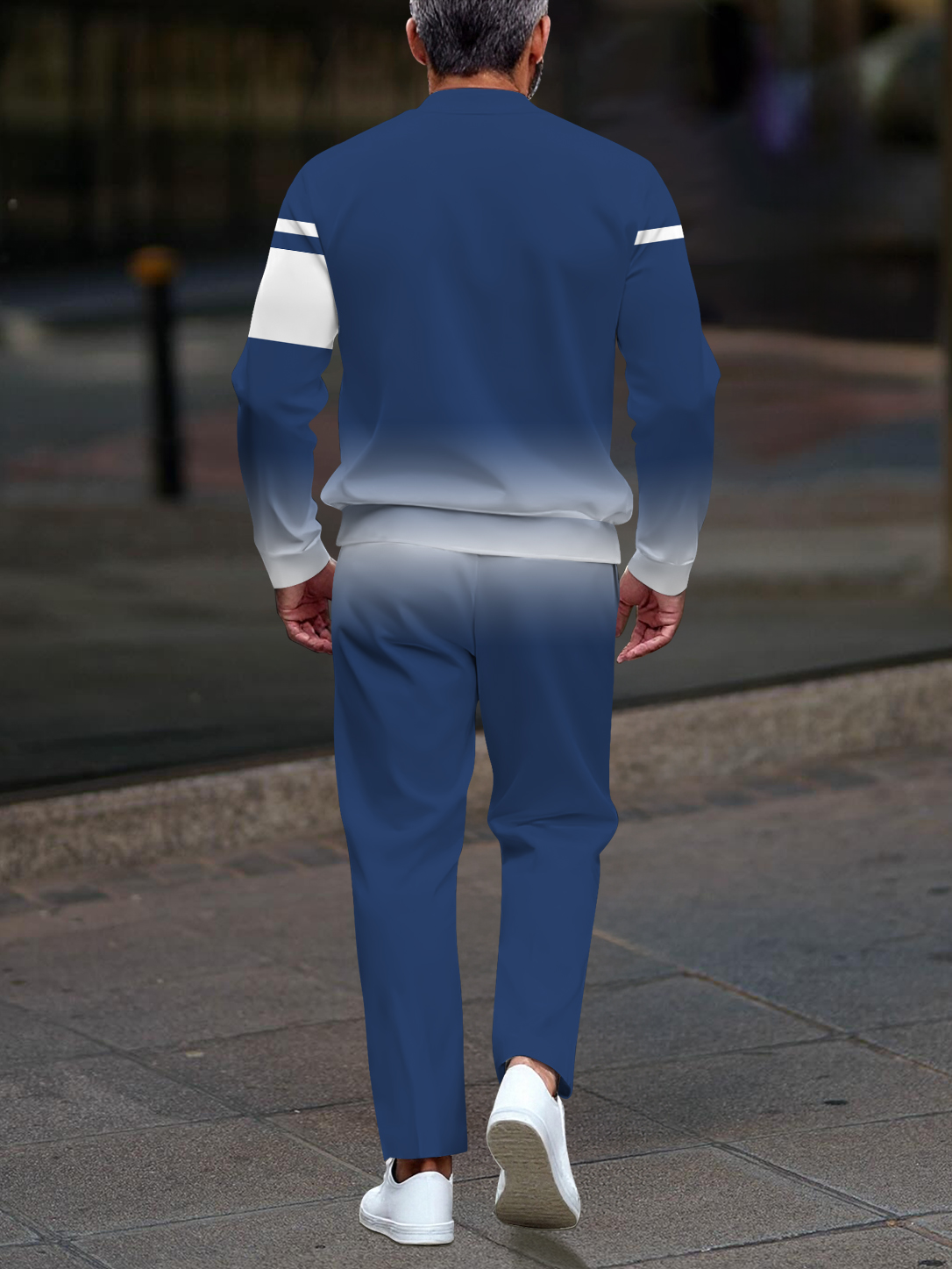 Men's Fashion Gradient Geometric Print Zippered Long-Sleeved Two-Piece Set