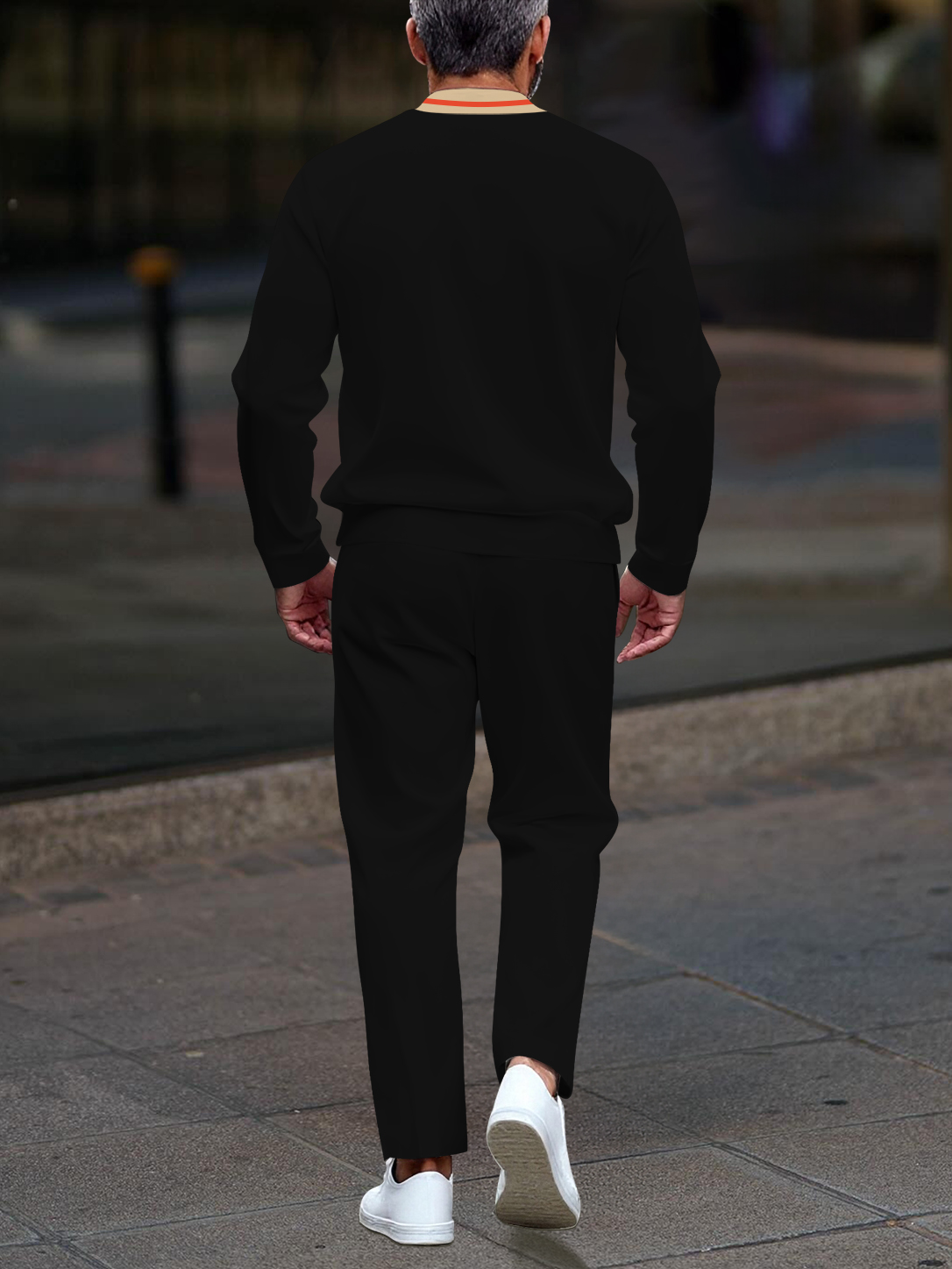 Men's fashionable multi-color striped zipper long-sleeved two-piece set