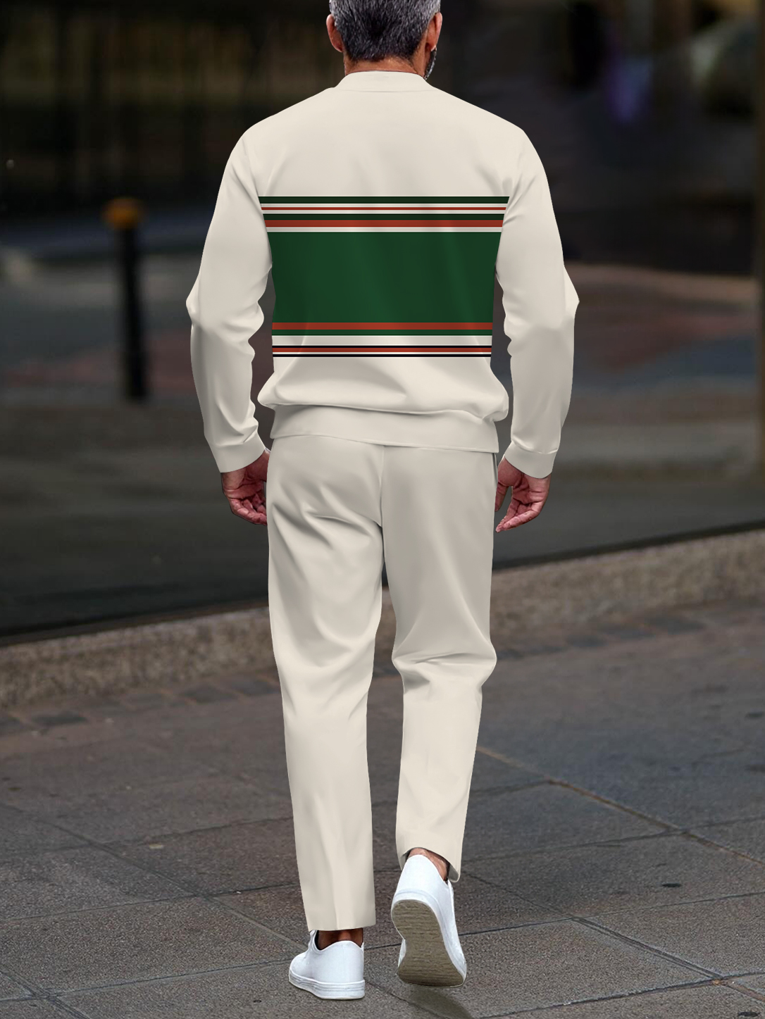 Men's fashionable multi-color striped zipper long-sleeved two-piece set