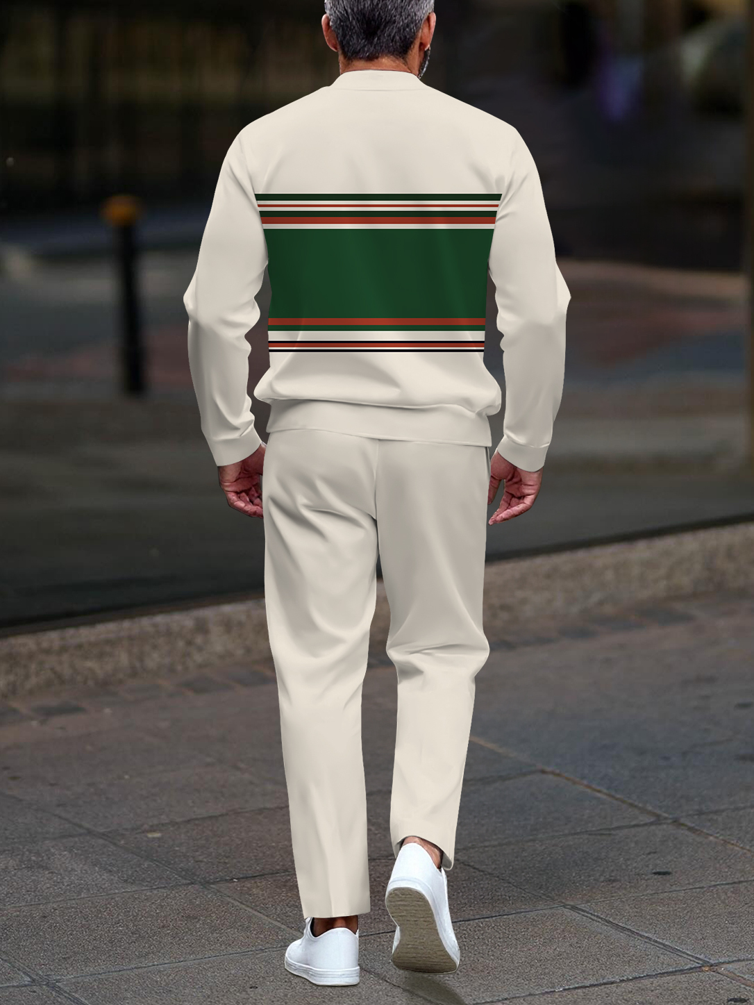 Men's fashionable multi-color striped zipper long-sleeved two-piece set