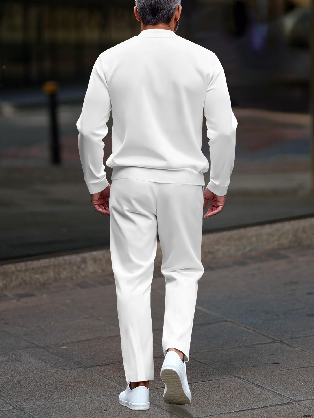 Men's casual golden geometric print zipper long-sleeved two-piece set