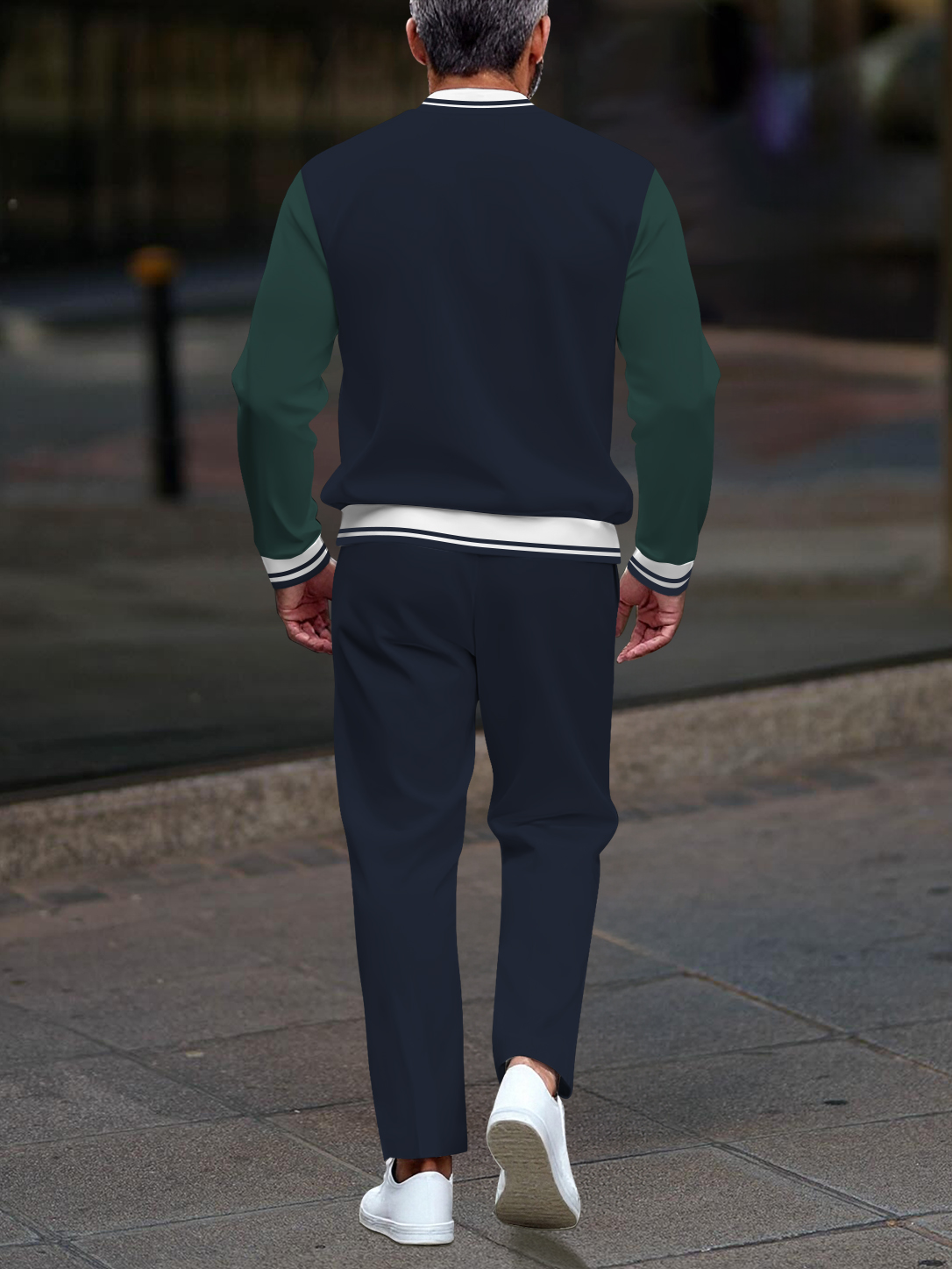 Men's casual fashion multi-color striped print zipper long-sleeved two-piece set