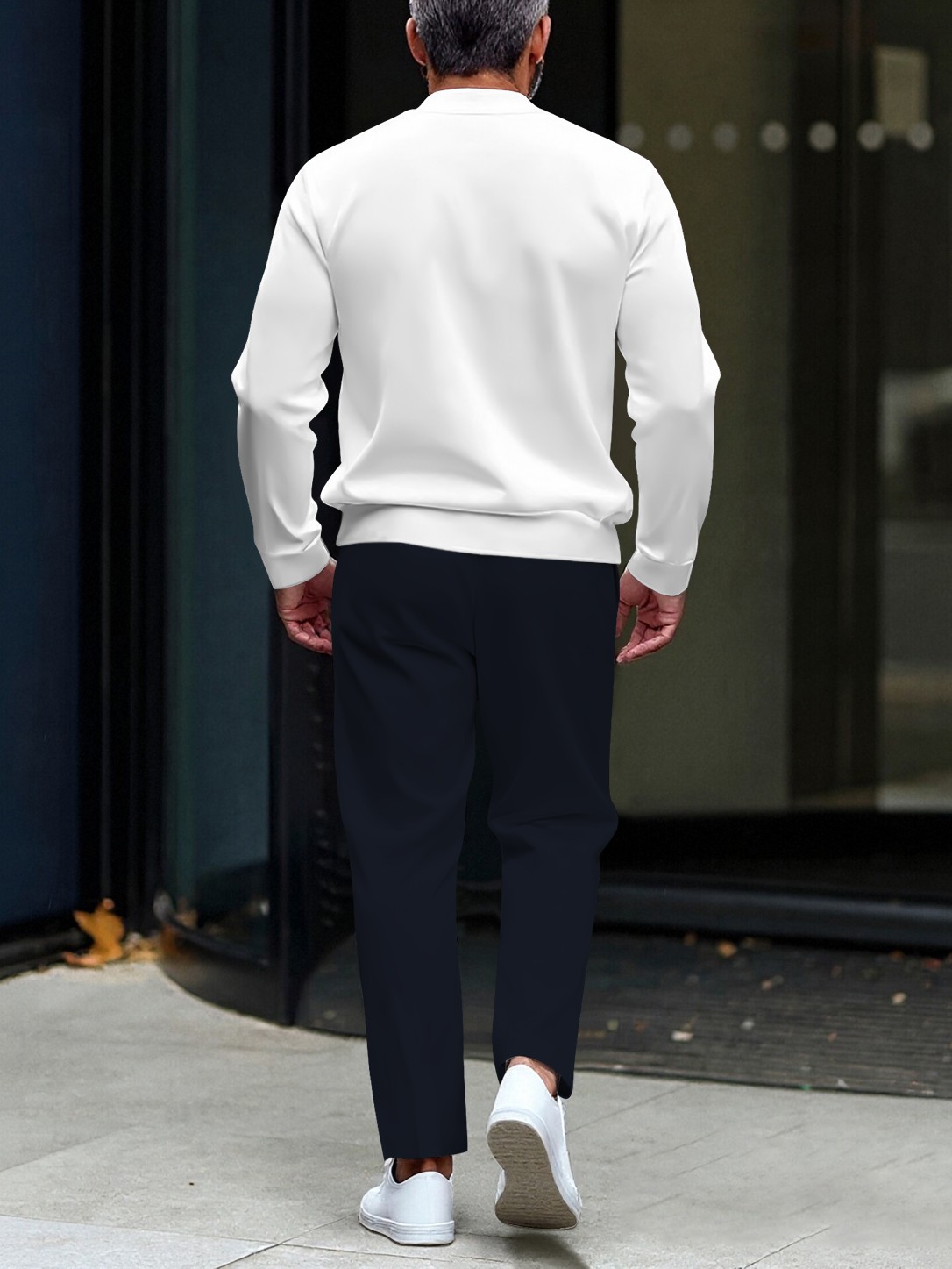 Men's fashionable casual round-neck zipper long-sleeve two-piece set