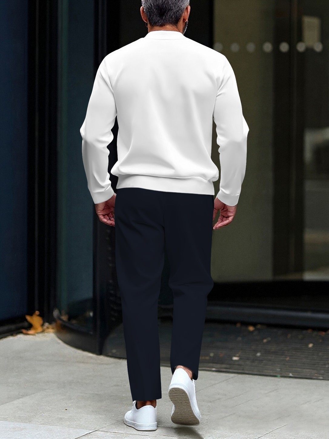 Men's fashionable casual round-neck zipper long-sleeve two-piece set