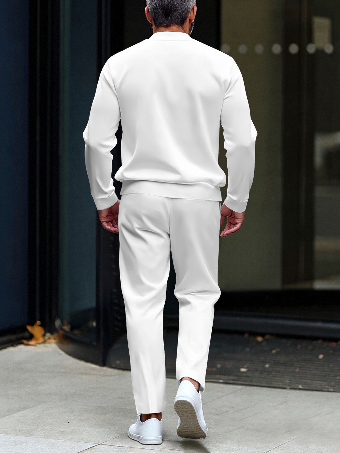 Men's fashionable casual round-neck zipper long-sleeve two-piece set