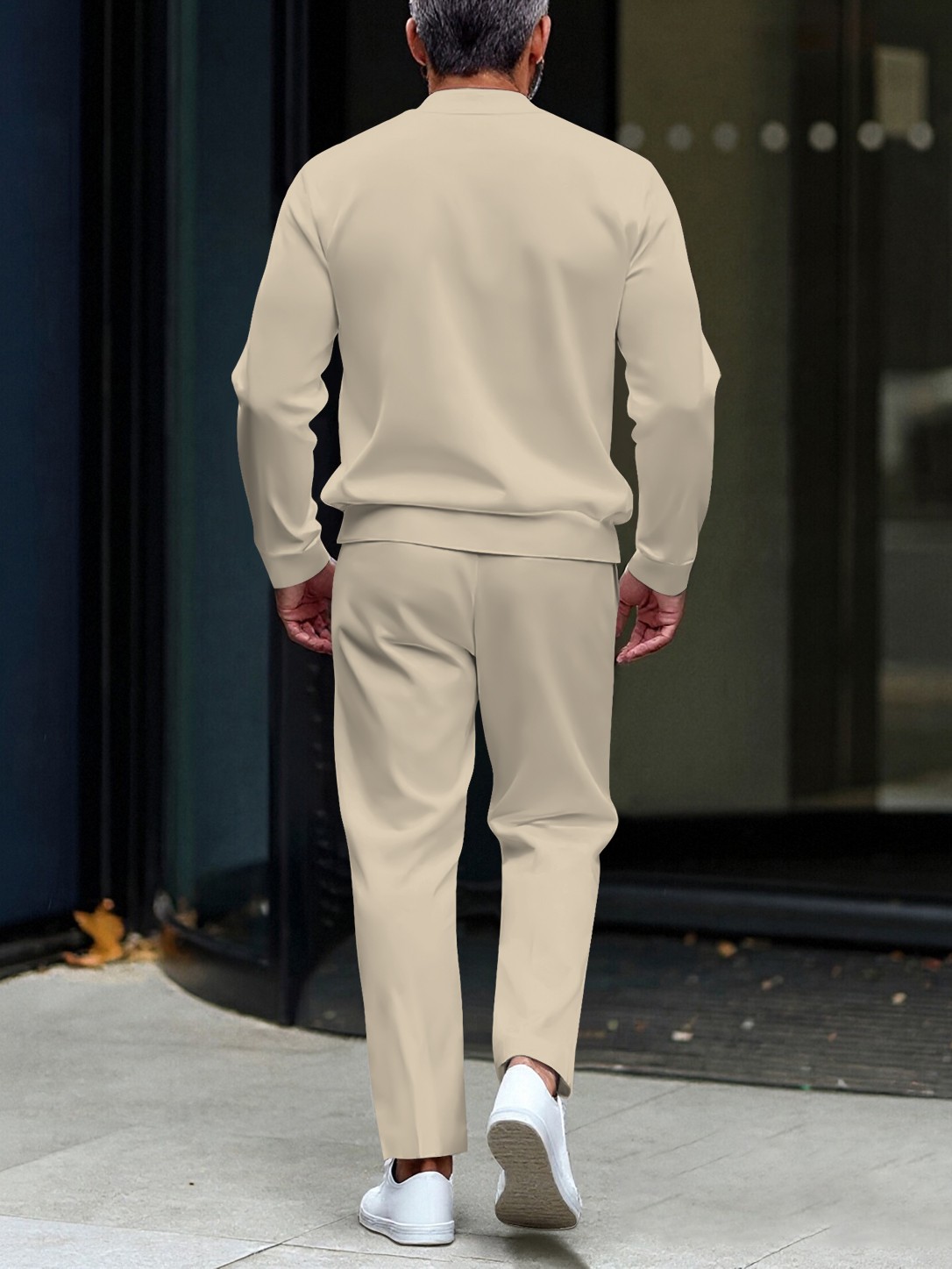 Men's fashionable casual round-neck zipper long-sleeve two-piece set