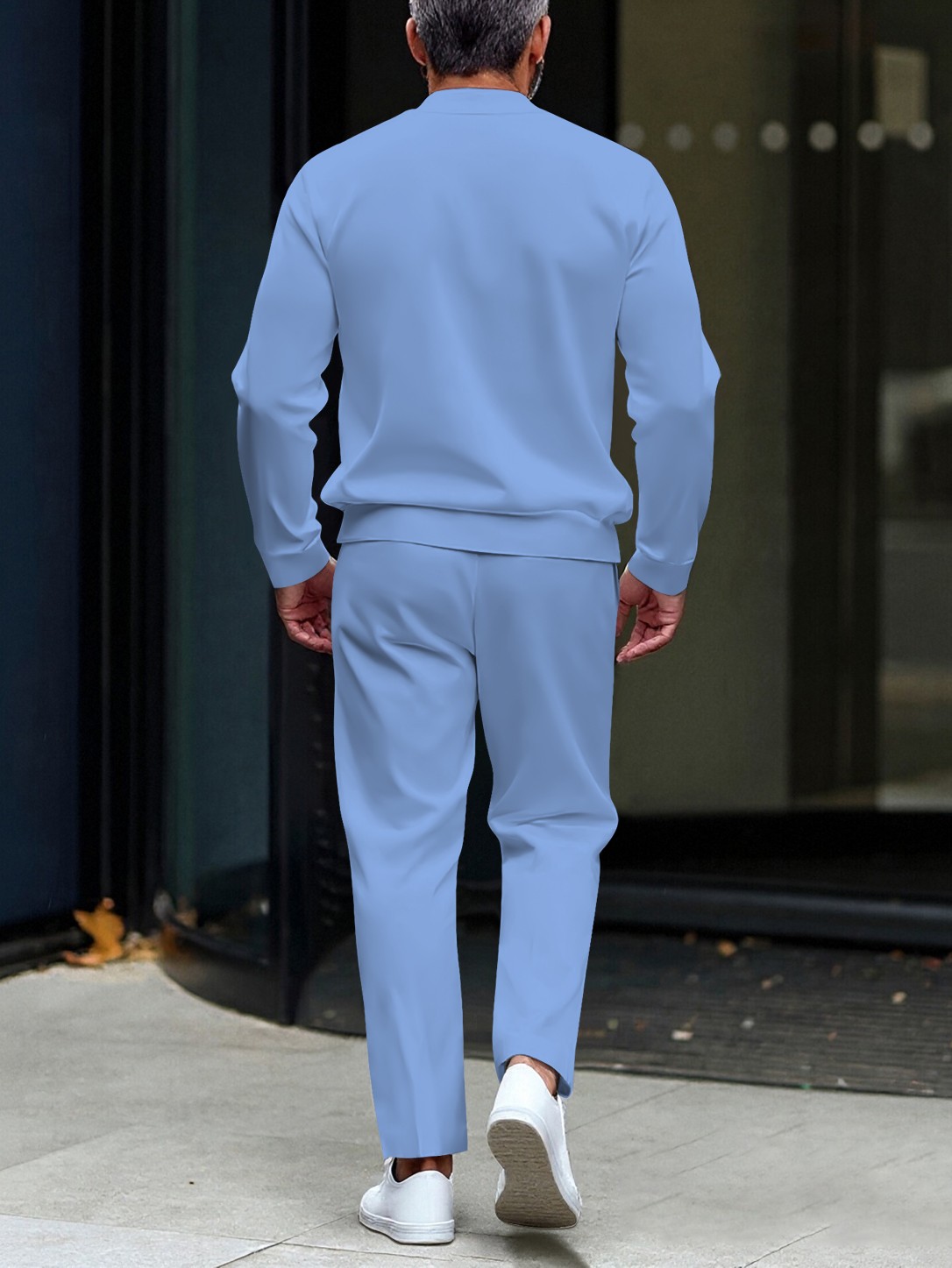 Men's fashionable casual round-neck zipper long-sleeve two-piece set