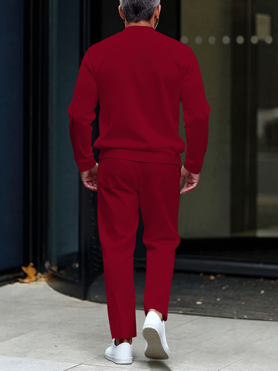 Men's fashionable casual round-neck zipper long-sleeve two-piece set