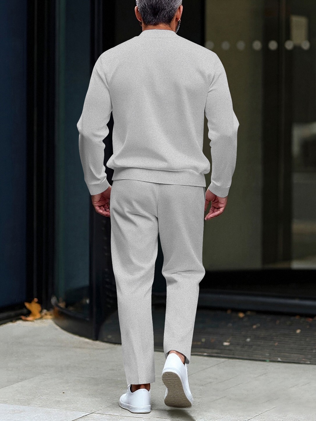 Men's fashionable casual round-neck zipper long-sleeve two-piece set