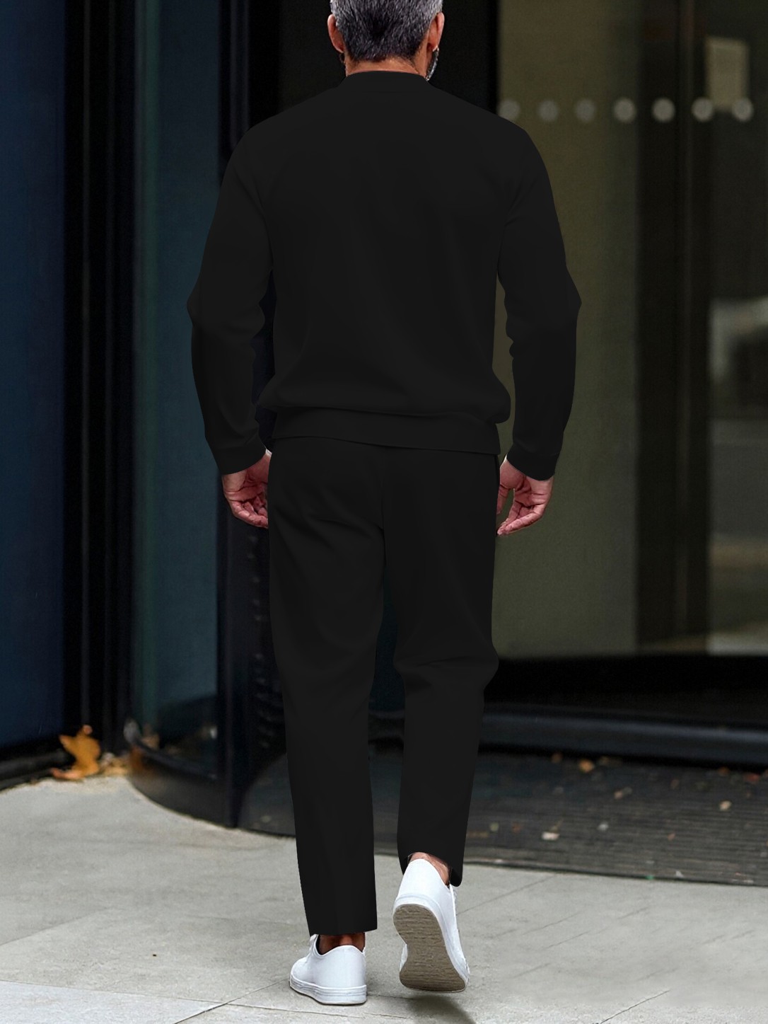 Men's fashionable casual round-neck zipper long-sleeve two-piece set