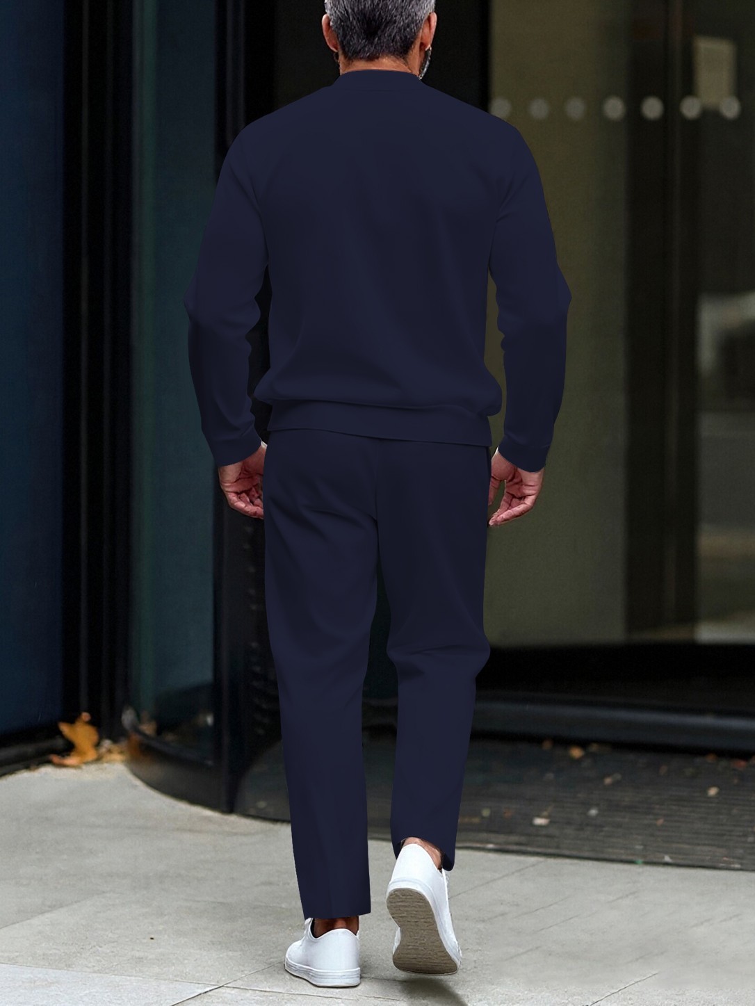 Men's fashionable casual round-neck zipper long-sleeve two-piece set