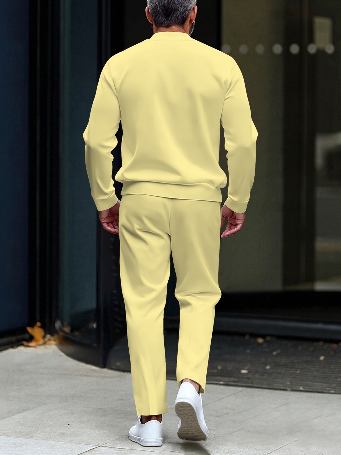 Men's fashionable casual round-neck zipper long-sleeve two-piece set