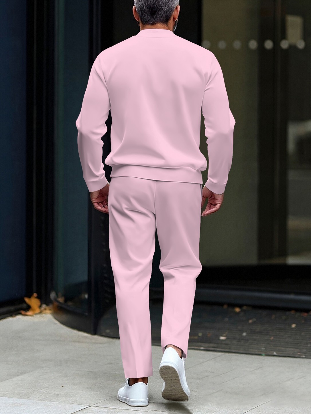 Men's fashionable casual round-neck zipper long-sleeve two-piece set