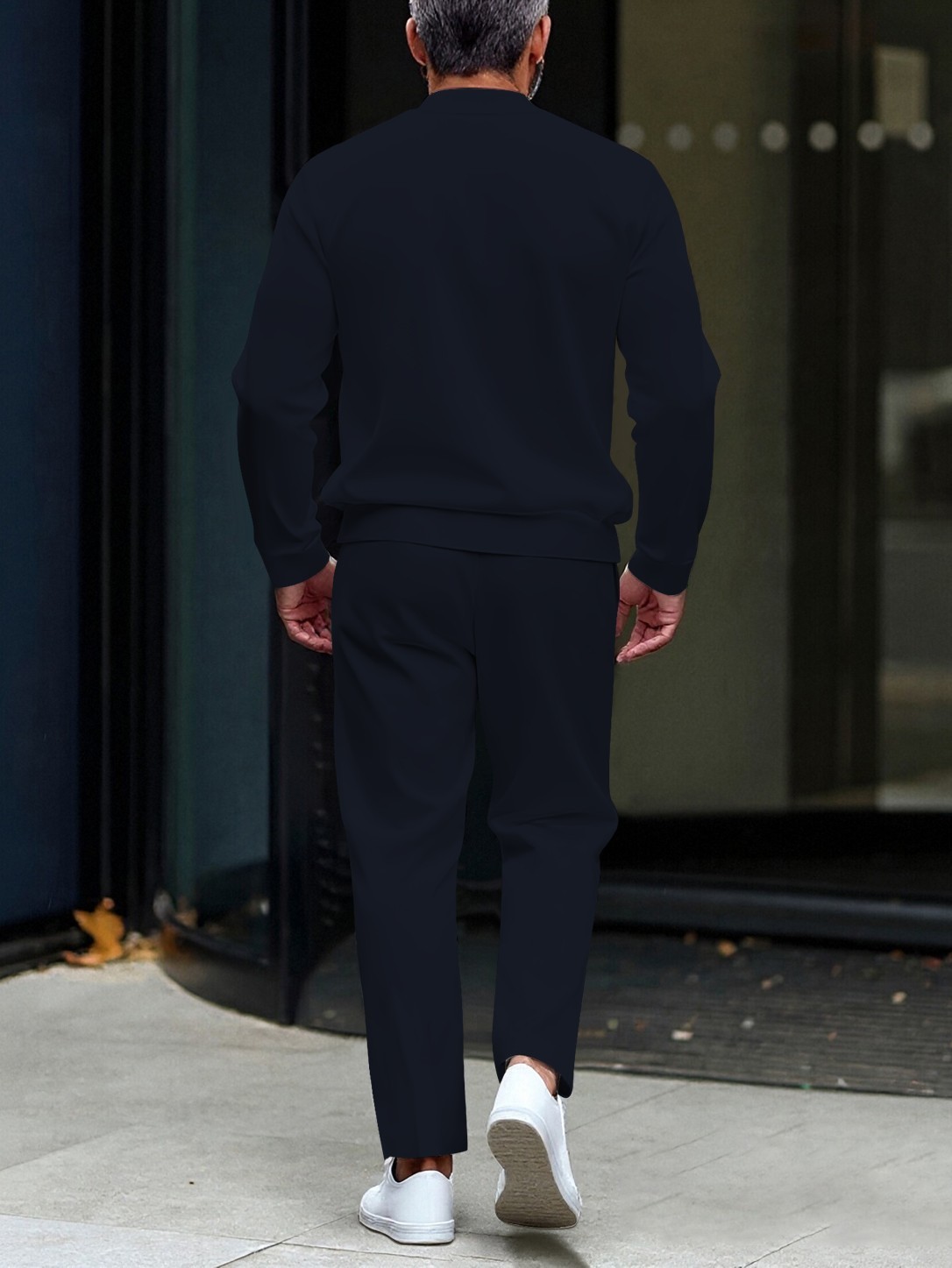 Men's fashionable casual round-neck zipper long-sleeve two-piece set