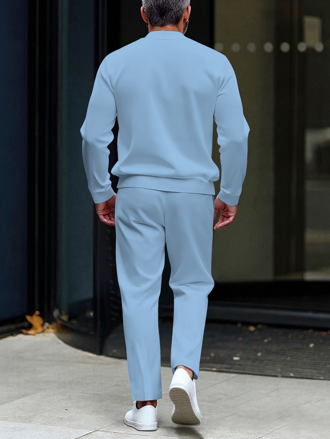 Men's fashionable casual round-neck zipper long-sleeve two-piece set