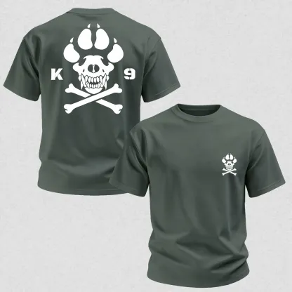 Vintage Biker K9 Dog Paw Skull Printed Men's T-Shirt