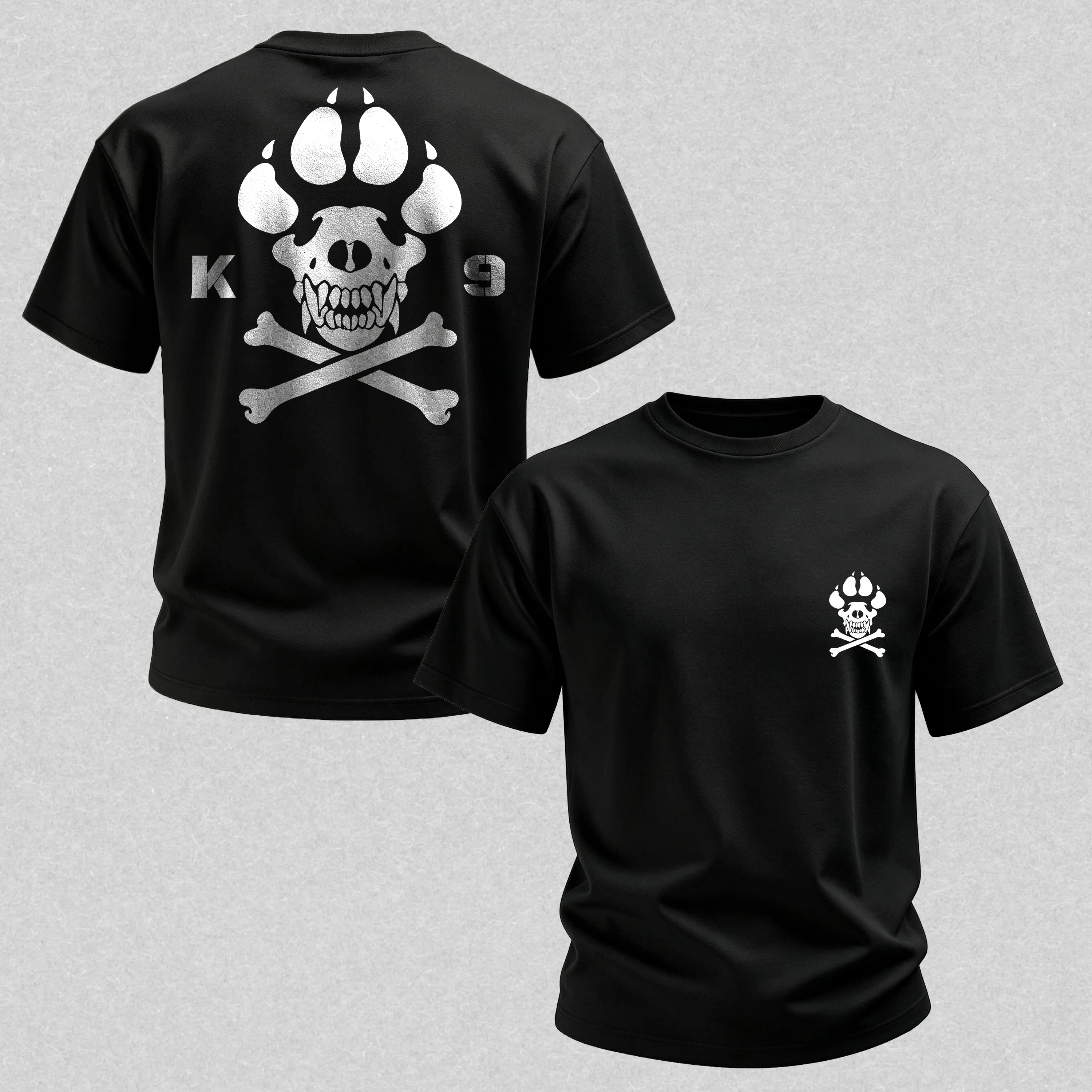 Vintage Biker K9 Dog Paw Skull Printed Men's T-Shirt