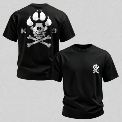 Vintage Biker K9 Dog Paw Skull Printed Men's T-Shirt