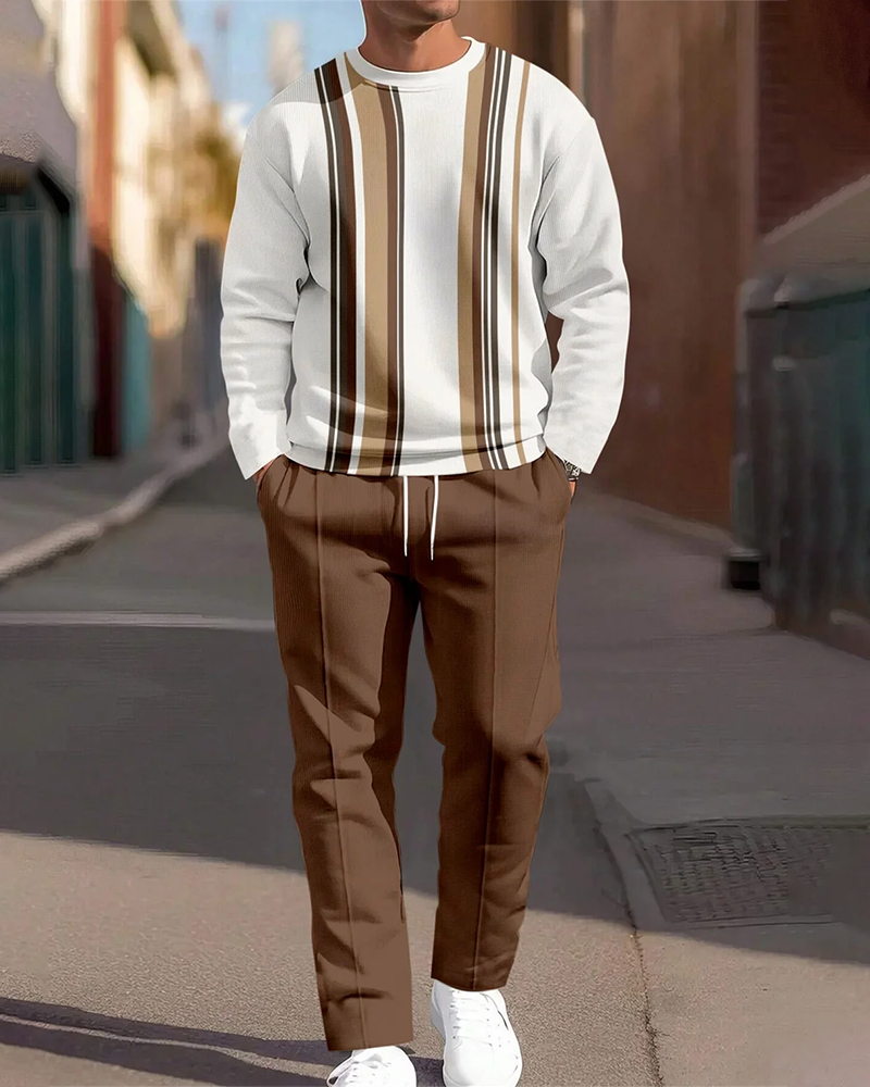 Men's Colorblock Round Neck Casual Sports Set 018