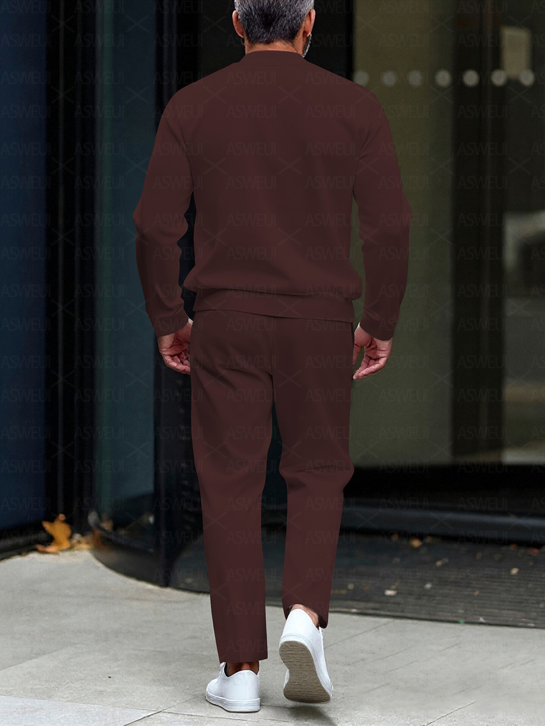 Men's fashion casual geometric print long sleeve two-piece set